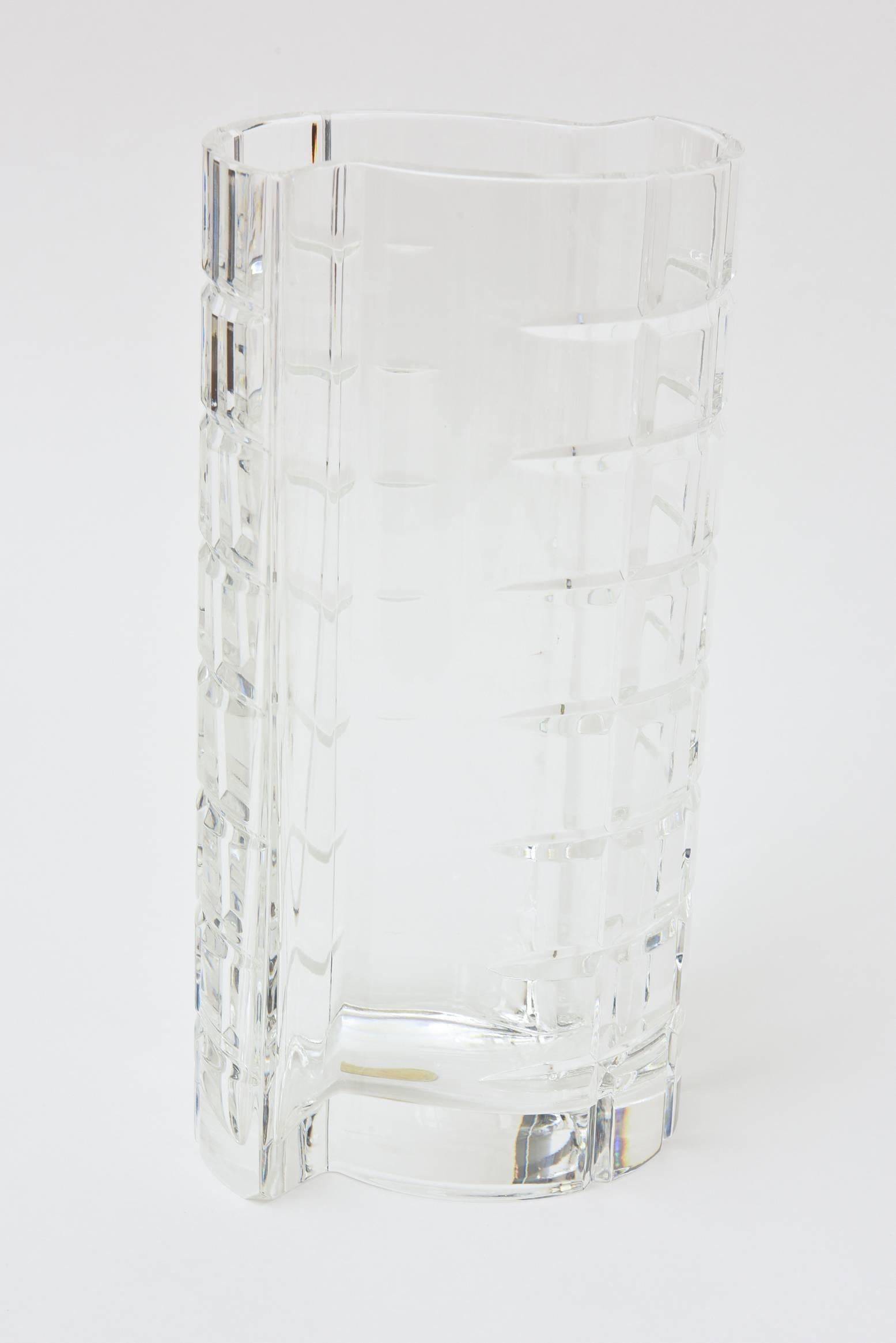 Tiffany Crystal Glass Modernist Vase In Excellent Condition In North Miami, FL