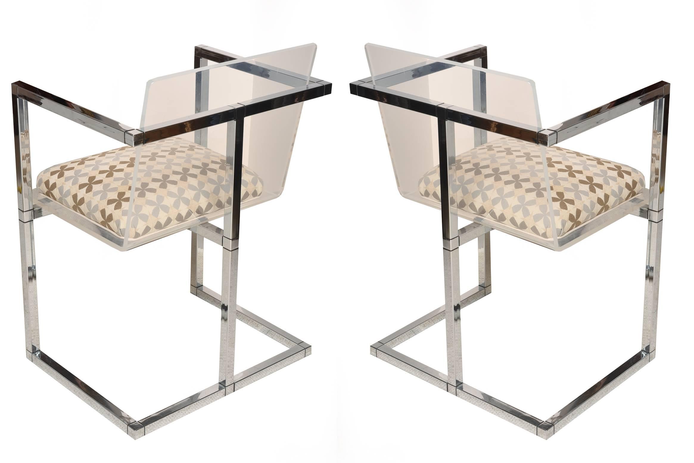 Modern  Lucite and Chrome Architectural Side Chairs Attributed to Charles Hollis Jones For Sale