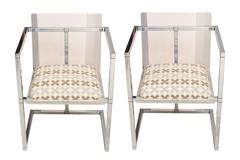 Lucite and Chrome Architectural Side Chairs Attributed to Charles Hollis Jones
