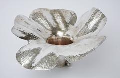 Hand-Hammered Silver Plate Sculptural Lotus Bowl/Vessel/Vase