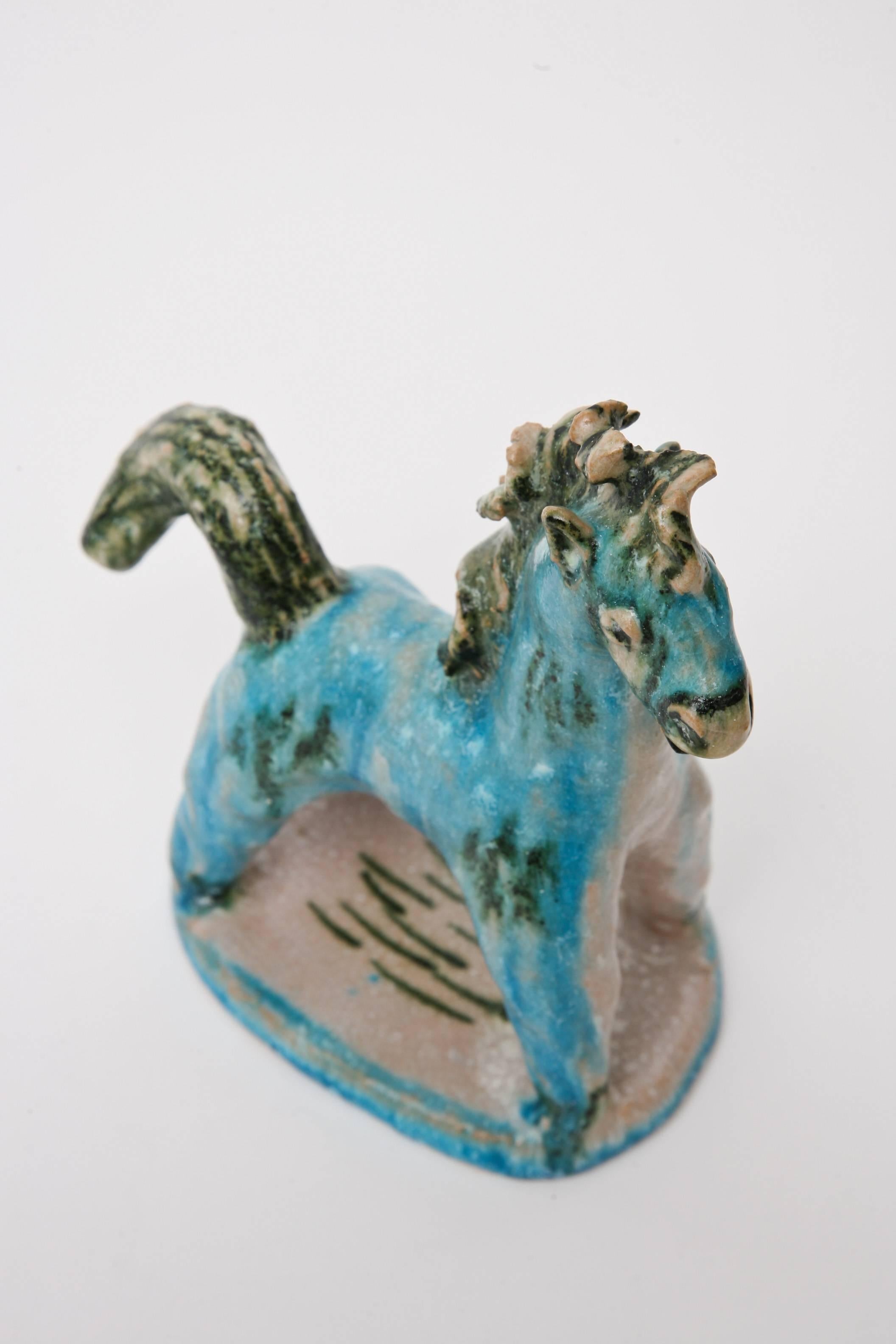 Italian Signed Gambone Glazed Ceramic Horse In Good Condition In North Miami, FL