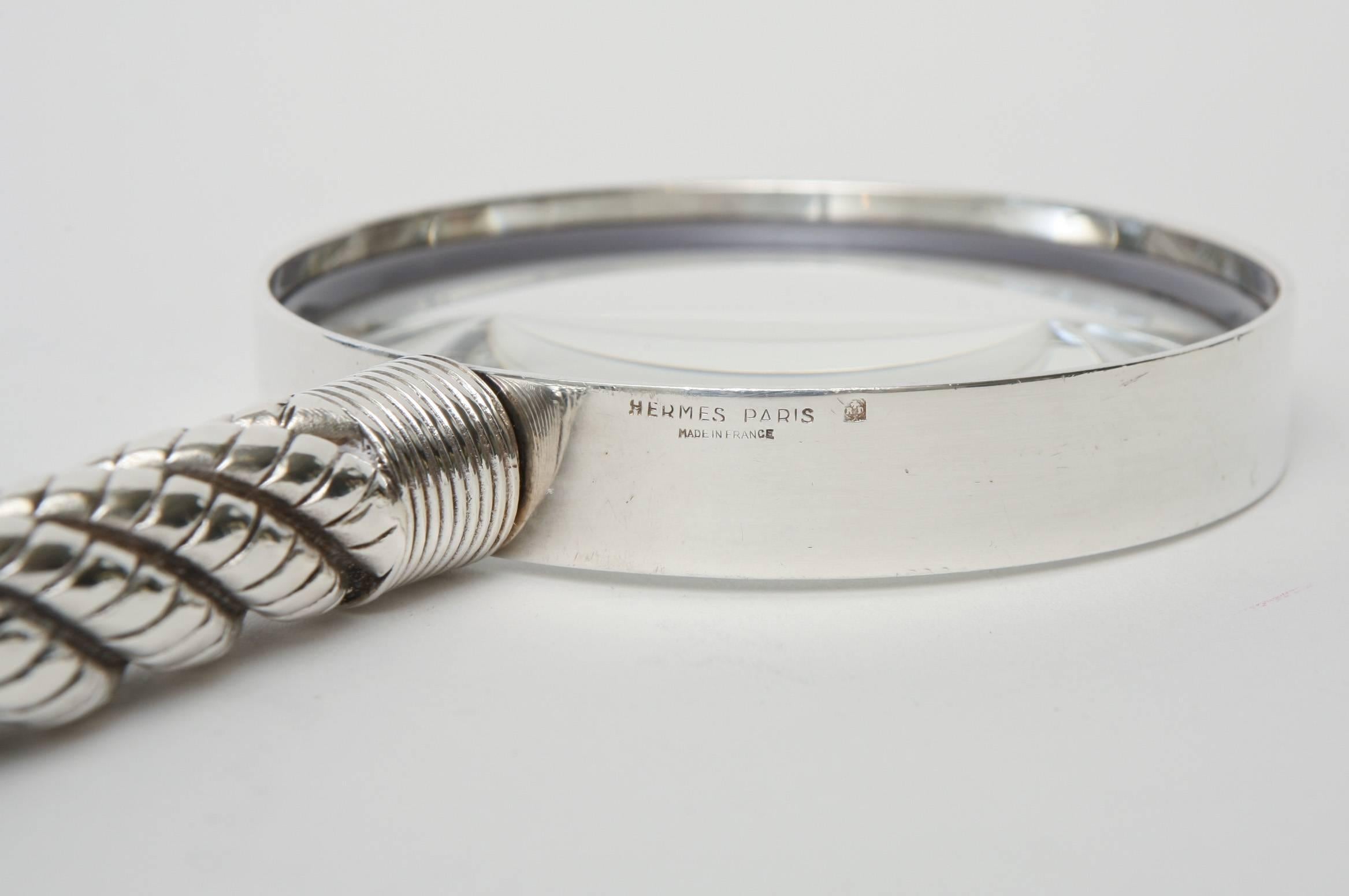 Late 20th Century  Hermes Vintage Silver-Plate Twisted& Braided Rope Magnifier/ Desk Magnifier