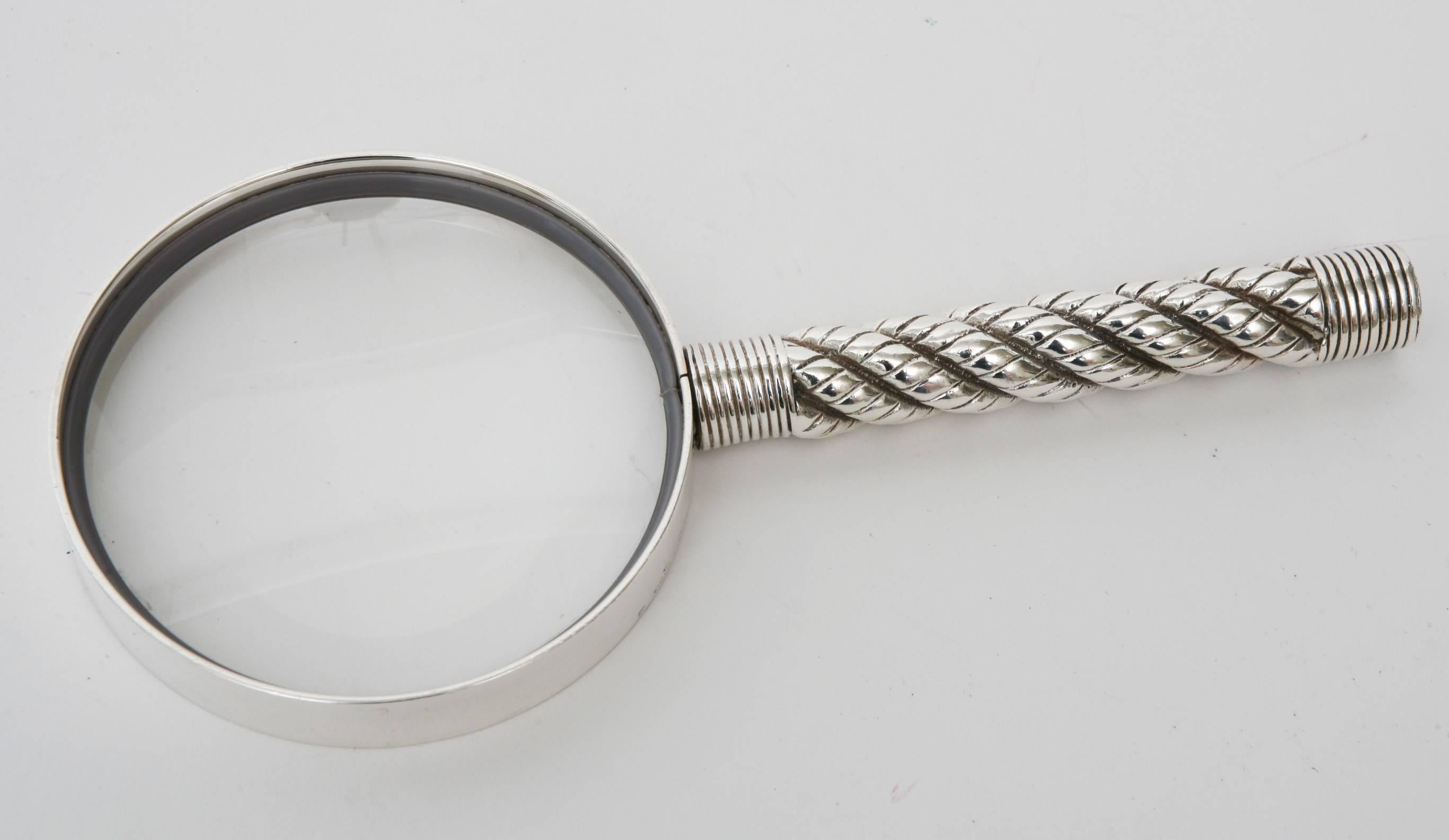 Modern  Hermes Vintage Silver-Plate Twisted& Braided Rope Magnifier/ Desk Magnifier