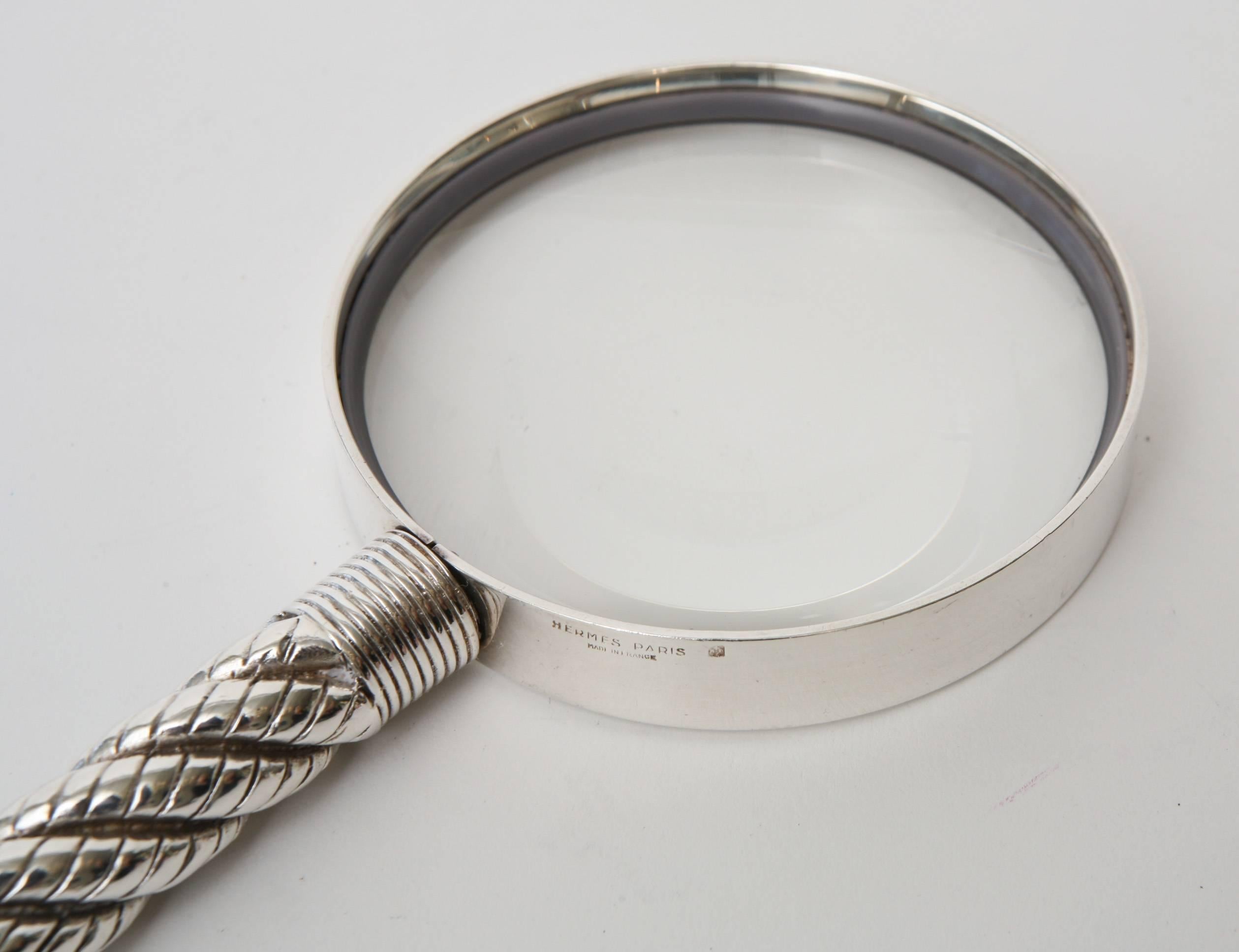 French  Hermes Vintage Silver-Plate Twisted& Braided Rope Magnifier/ Desk Magnifier