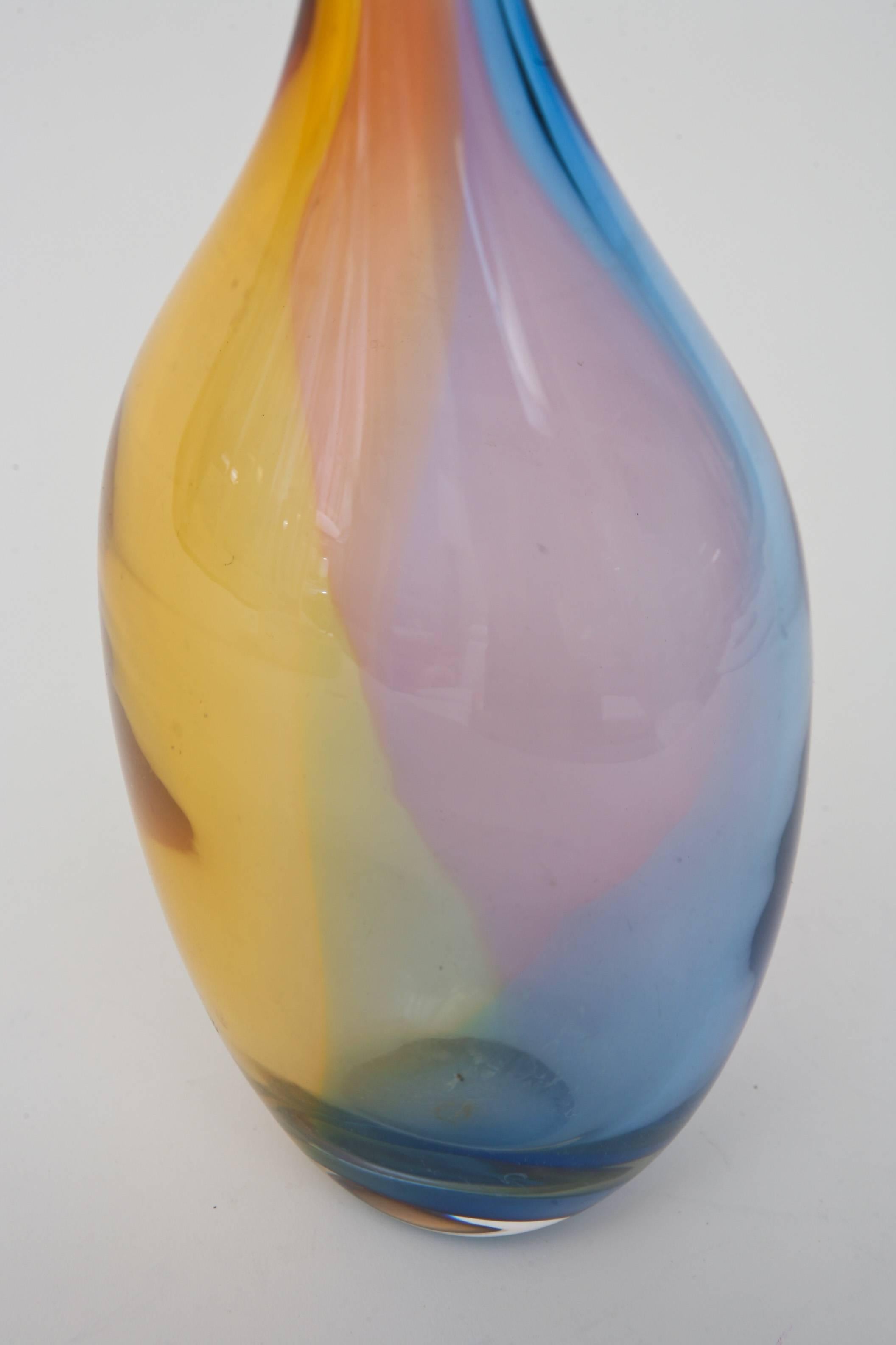 Signed Kjell Engman for Kosta Boda Rainbow Glass Vessel/Object  In Excellent Condition In North Miami, FL