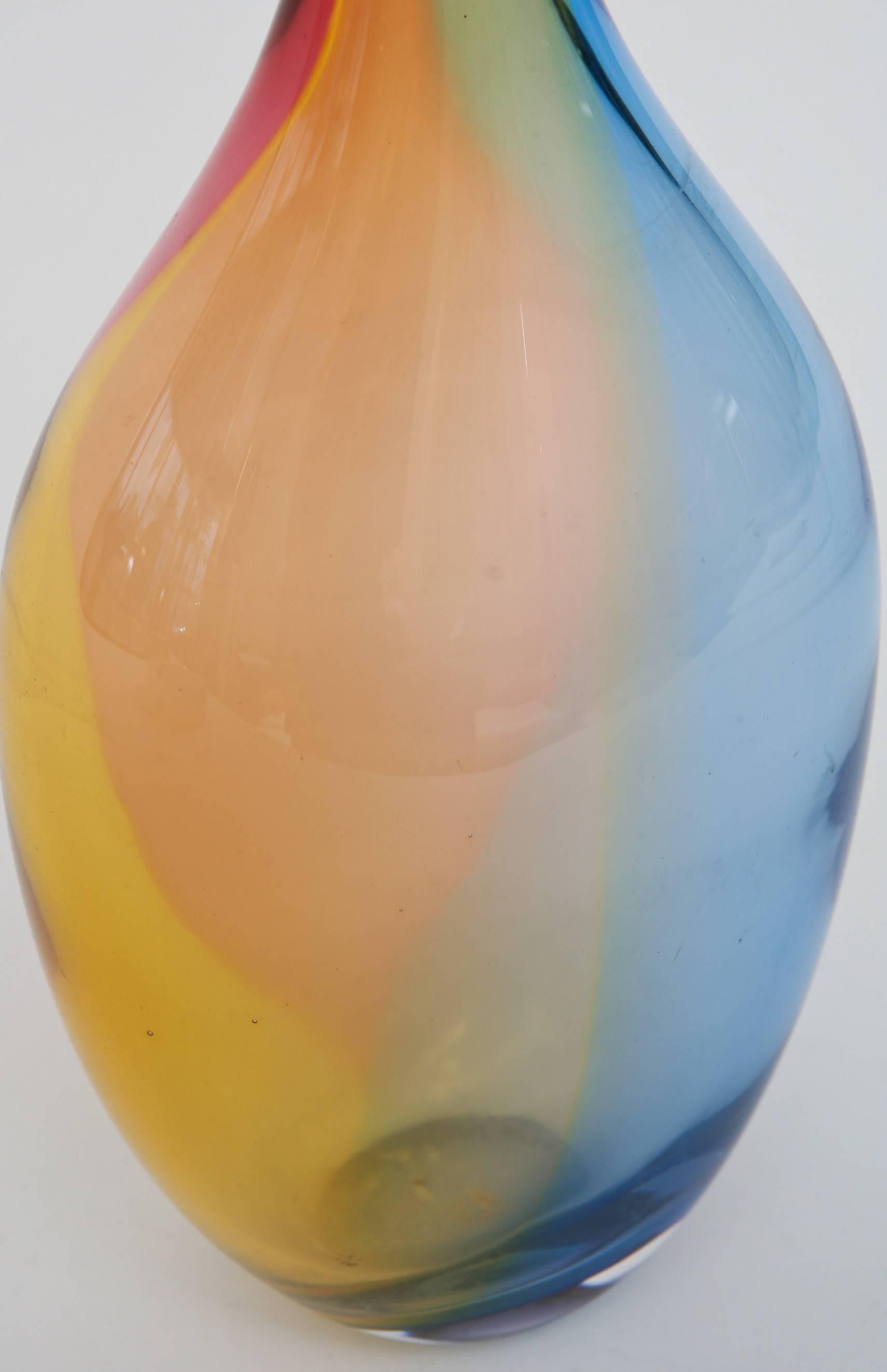 Mid-Century Modern Signed Kjell Engman for Kosta Boda Rainbow Glass Vessel/Object 