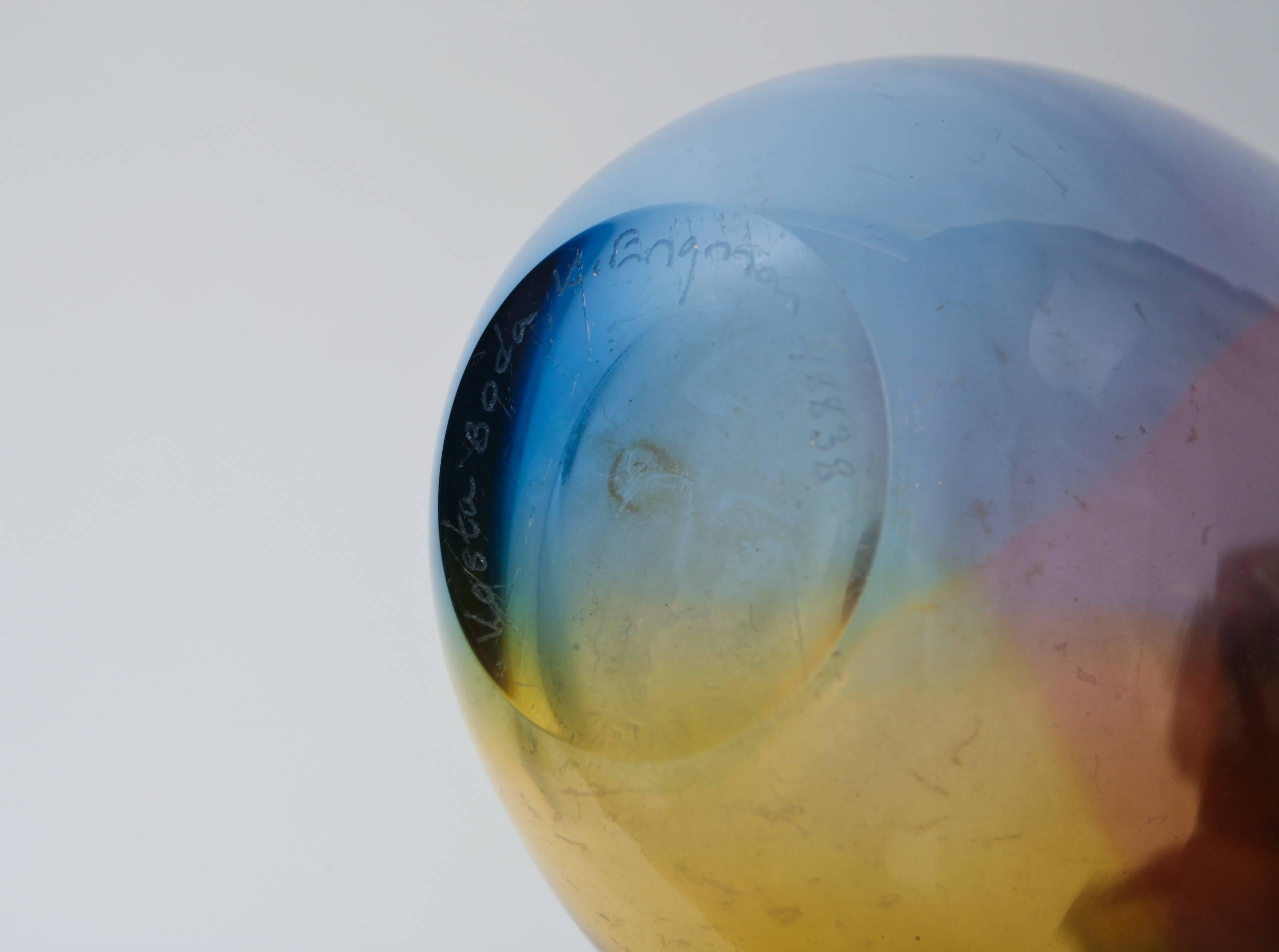 Late 20th Century Signed Kjell Engman for Kosta Boda Rainbow Glass Vessel/Object 