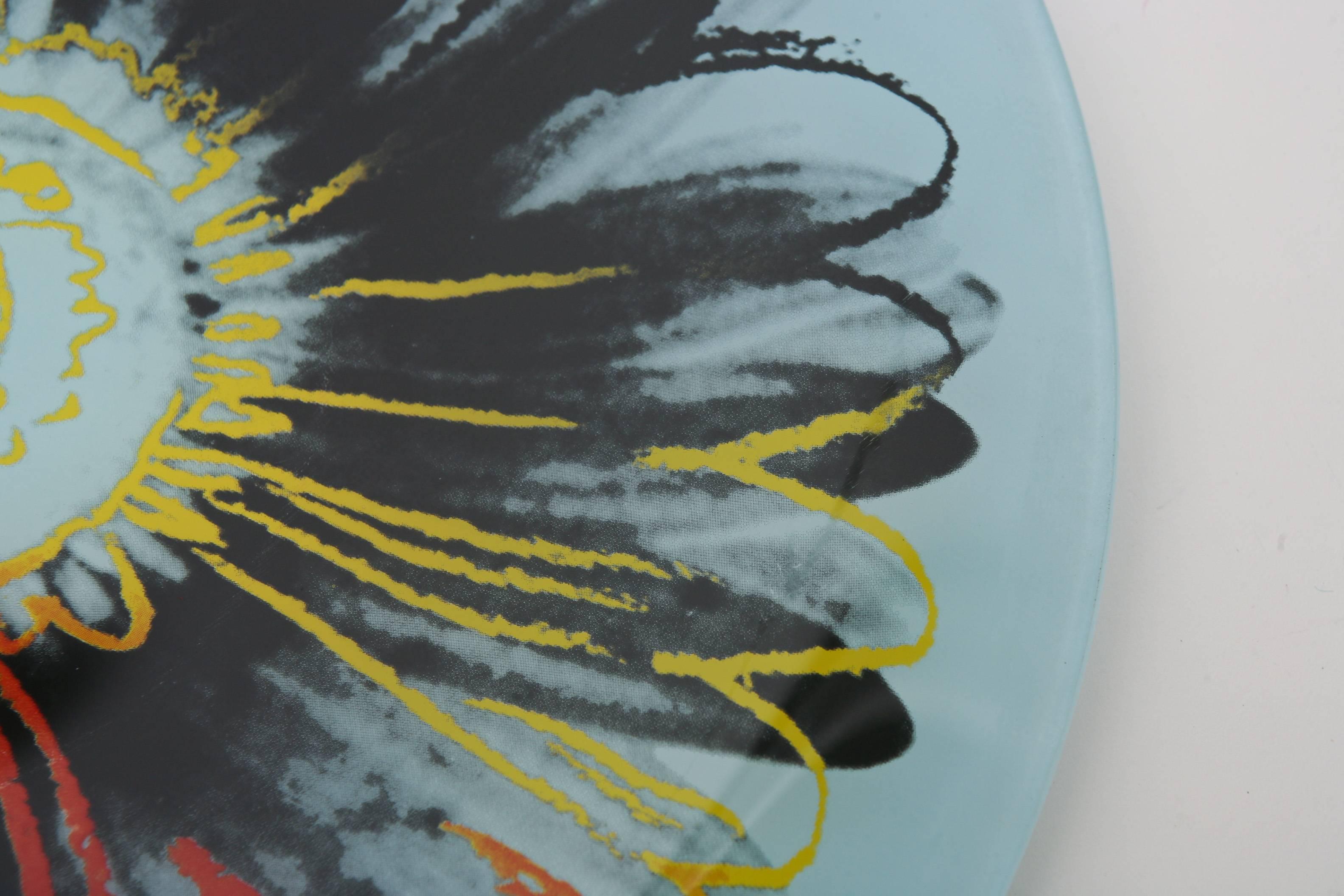 Andy Warhol Glass Painted Flower Plate/ Serving Platter In Excellent Condition In North Miami, FL