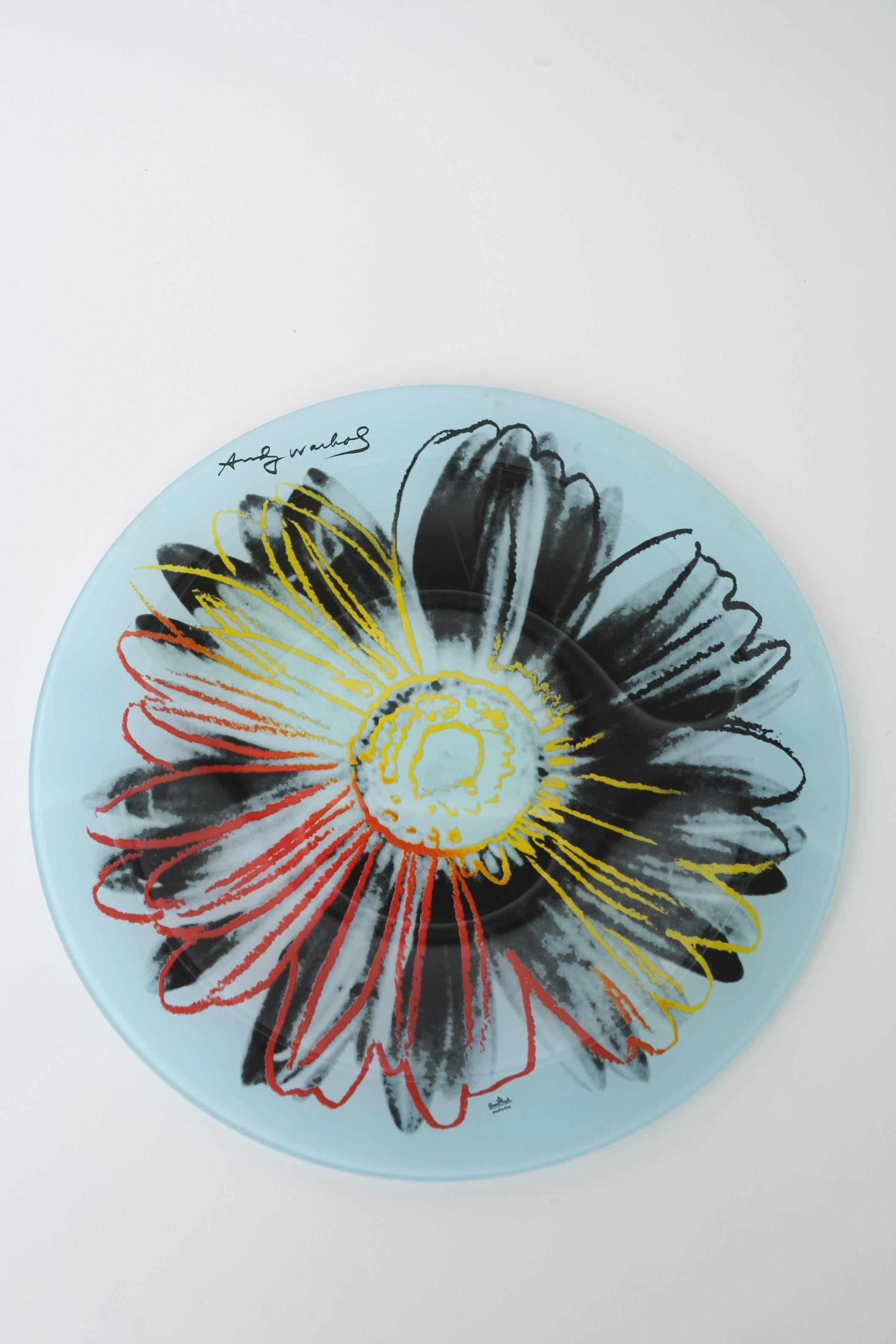 This beautiful abstract flower glass plate after an original work by Andy Warhol for Rosenthal Studio Line is great for serving or just as is on a cocktail table.

Please note we have another Warhol glass plate on line in a different color palette