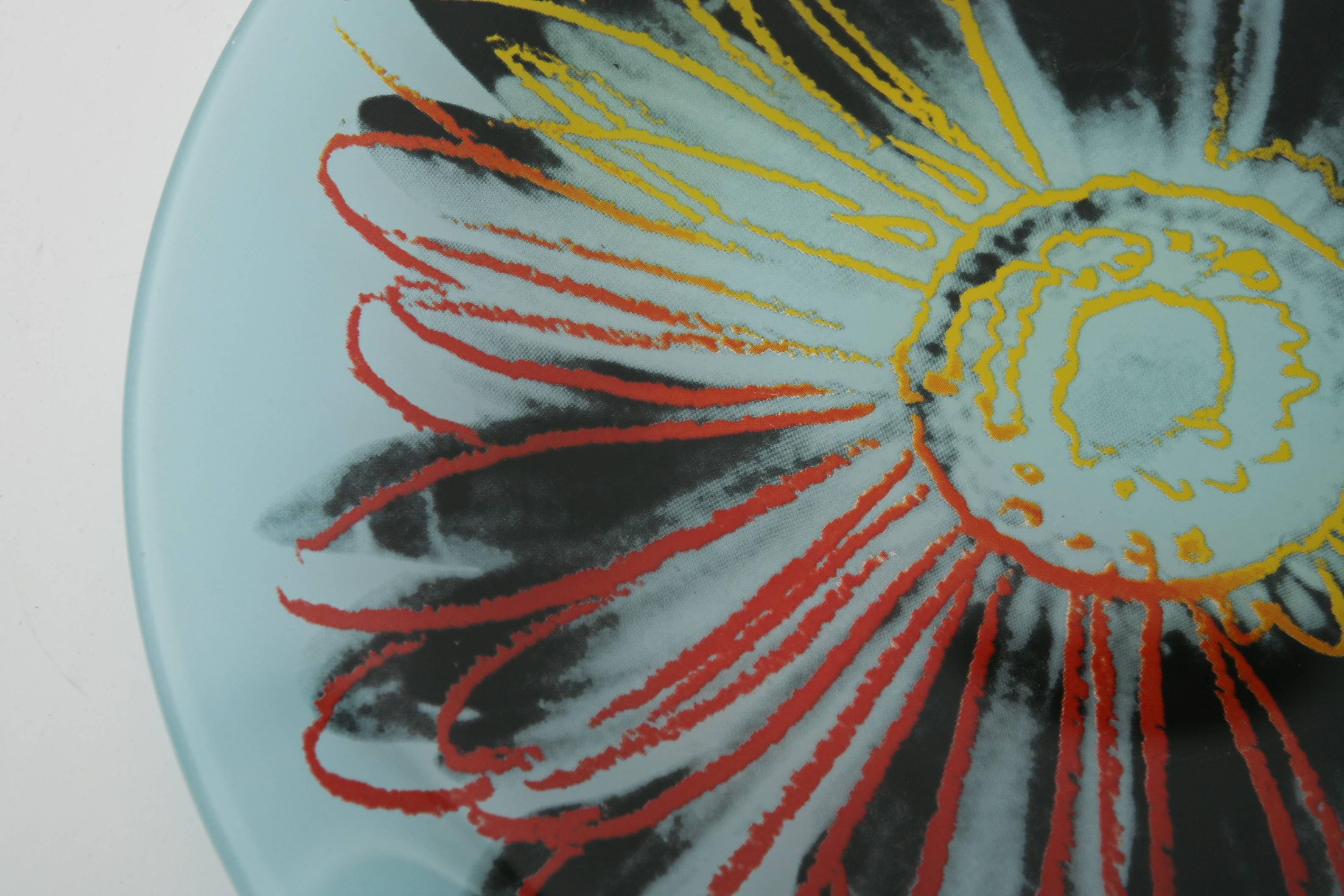 Modern Andy Warhol Glass Painted Flower Plate/ Serving Platter