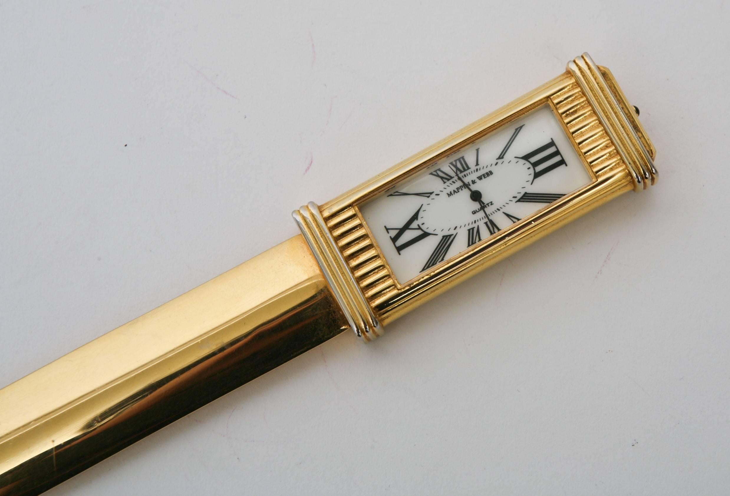 Beaux Arts Signed Mappin & Webb Clock 22-Carat Gold-Plated Letter Opener