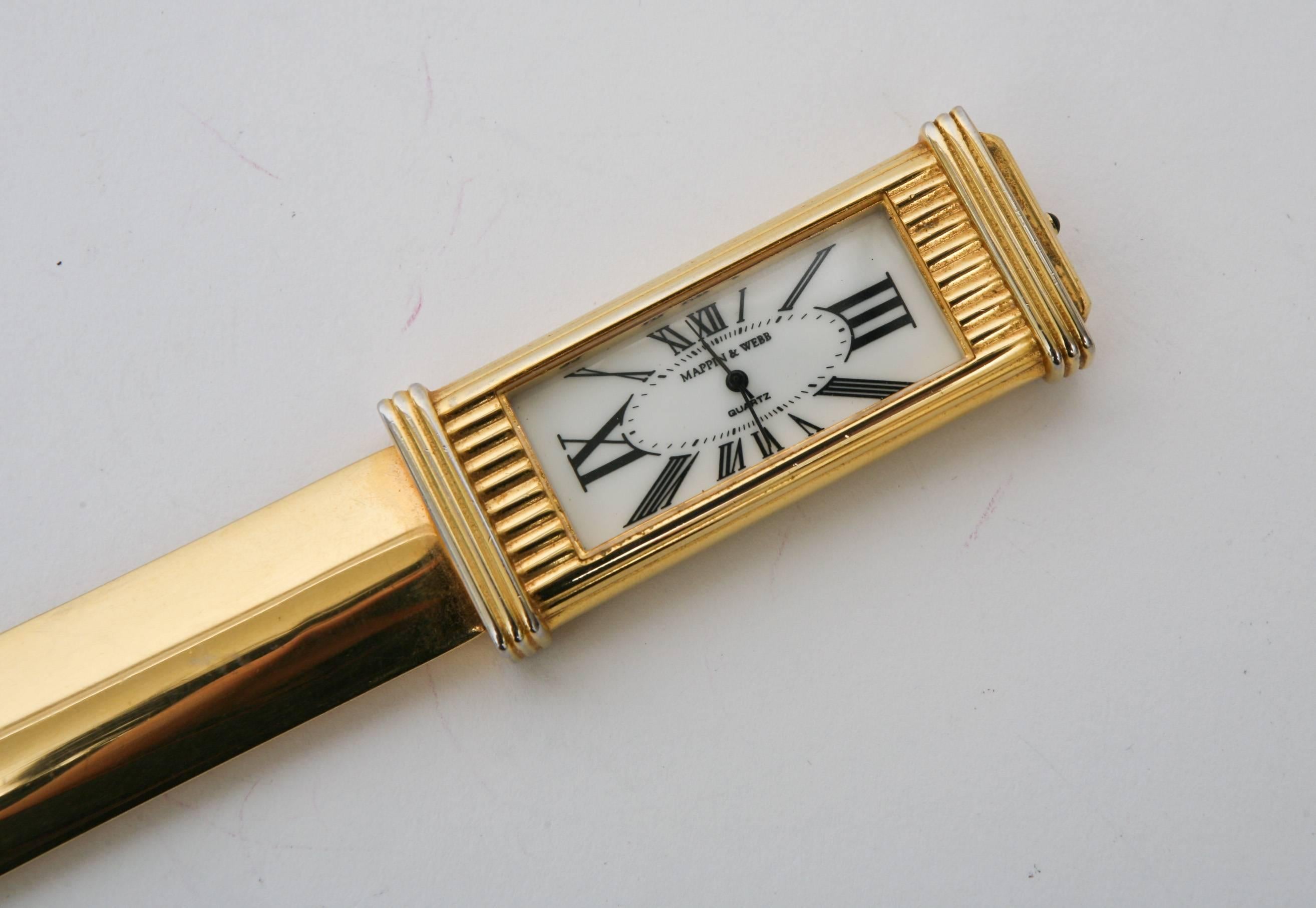 Signed Mappin & Webb Clock 22-Carat Gold-Plated Letter Opener In Good Condition In North Miami, FL