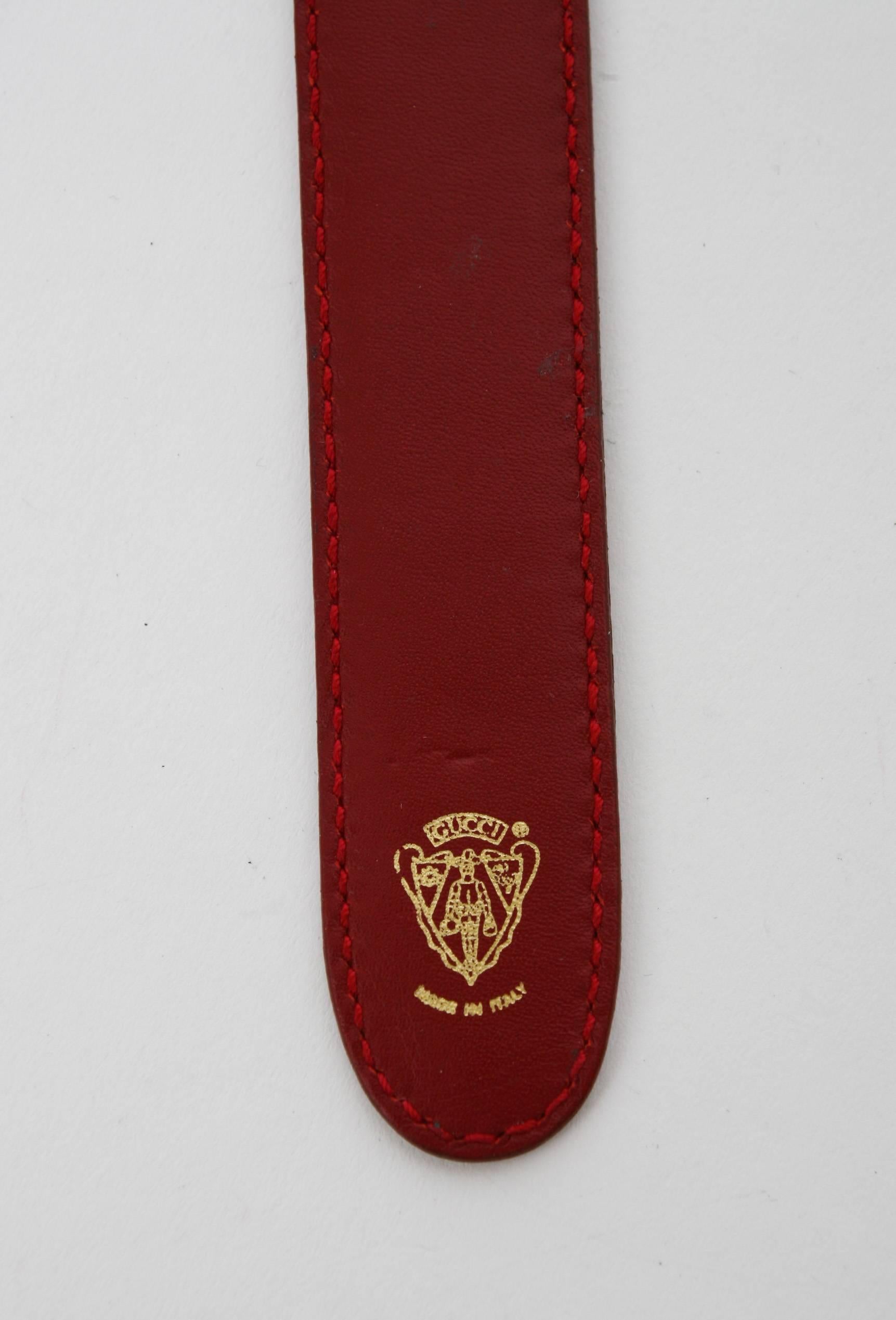 Gucci Gold-Plated Vintage Letter Opener With Red Leather Case/Desk Accessory In Good Condition In North Miami, FL