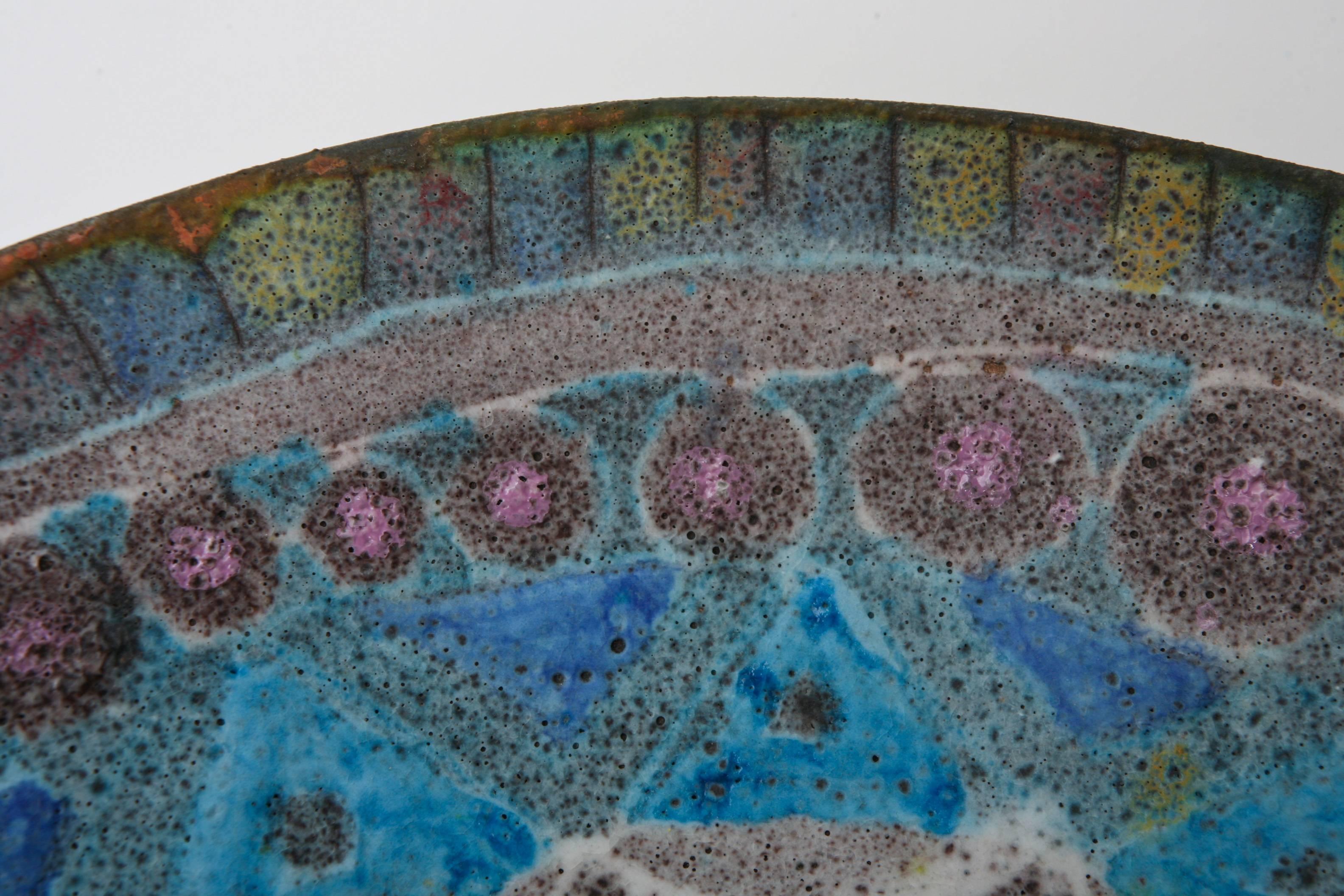 Fantoni Style Salt Glaze Blue, Purple Ceramic Bowl Mid-Century Modern, Italian For Sale 3