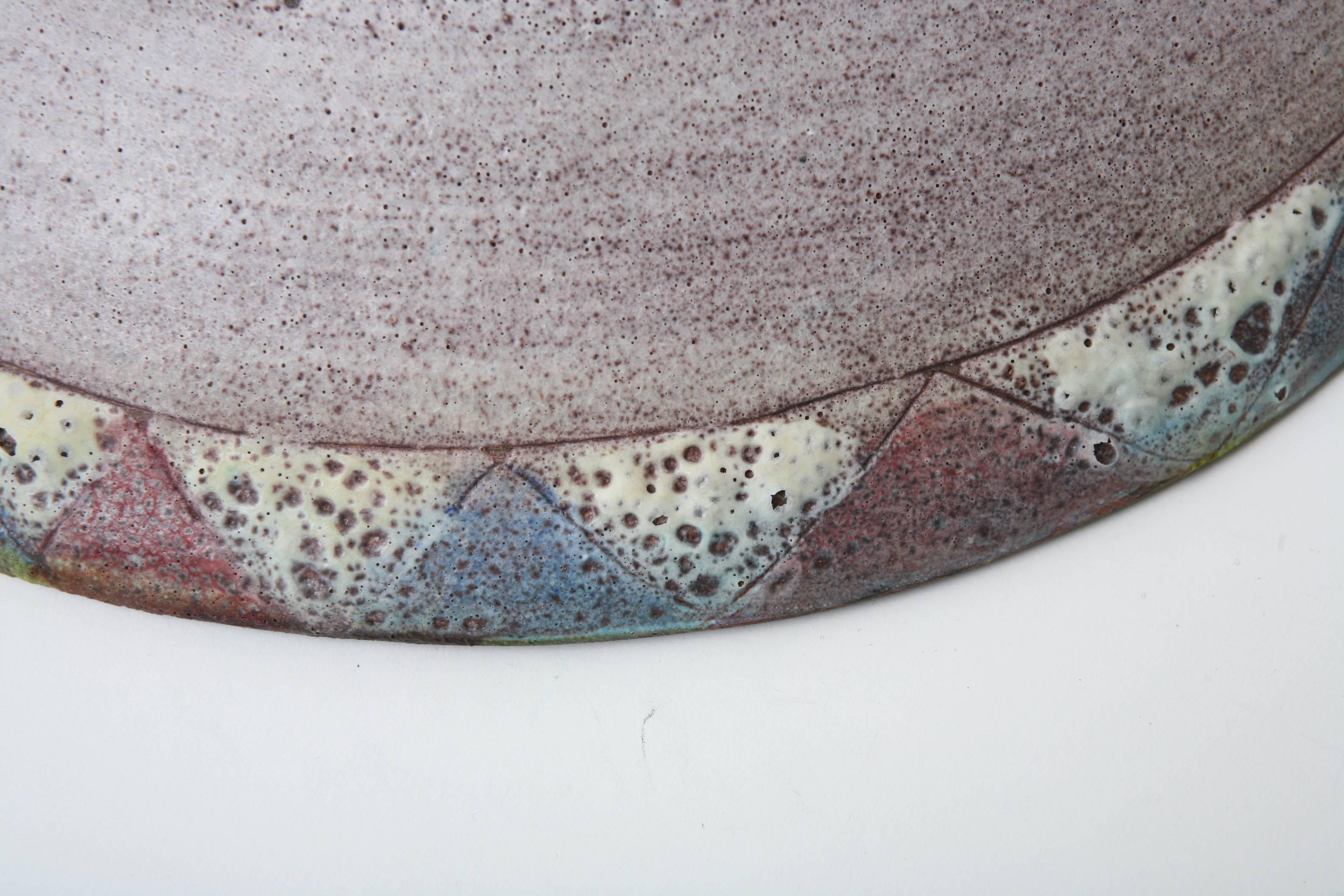 Fantoni Style Salt Glaze Blue, Purple Ceramic Bowl Mid-Century Modern, Italian en vente 3