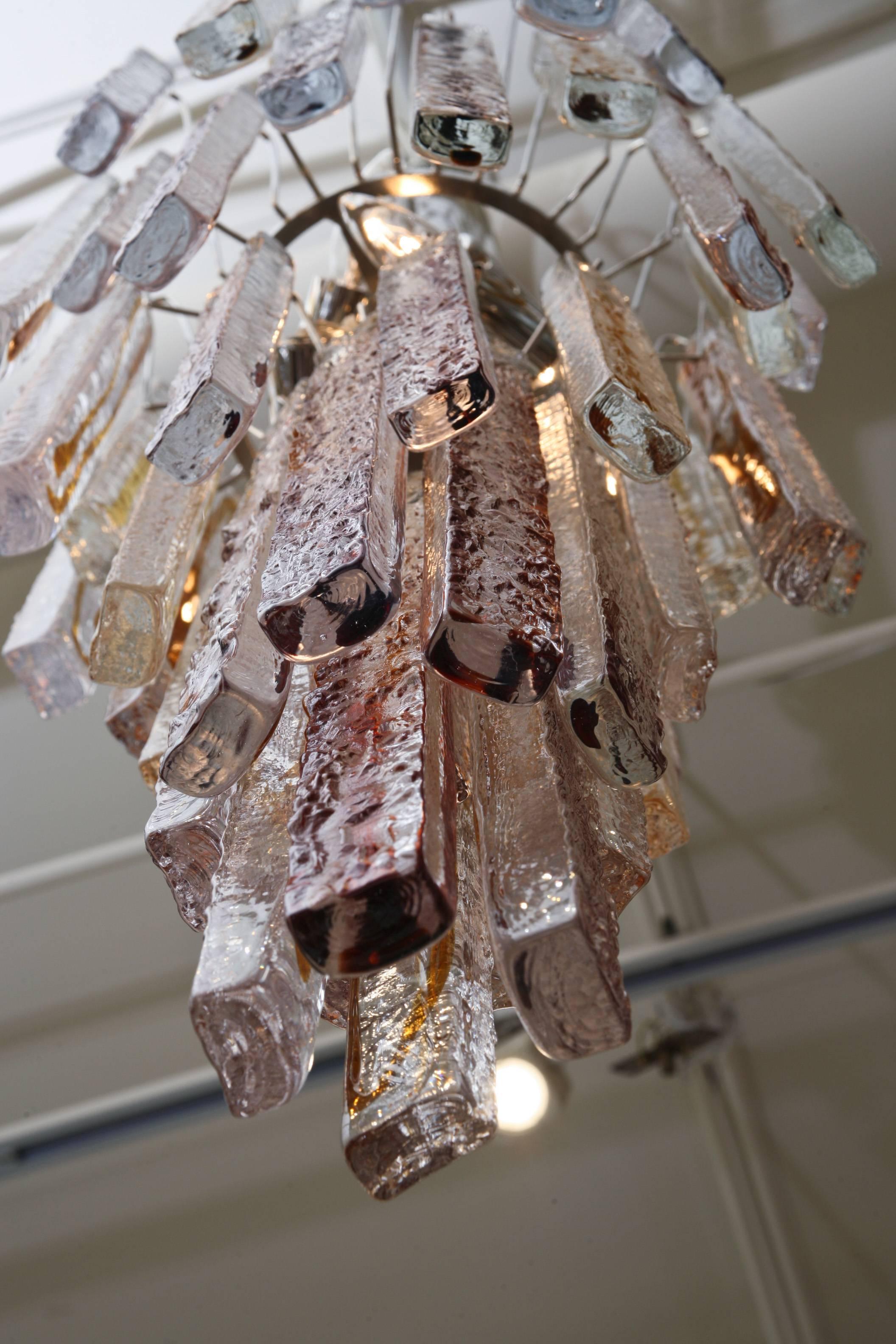 Late 20th Century Mazzega Murano Amber Fused Pendant Glass Chandelier Italian Vintage