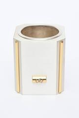 Italian Gucci Brushed Silver Plate and 24-Carat Gold-Plated Pen/Pencil Holder
