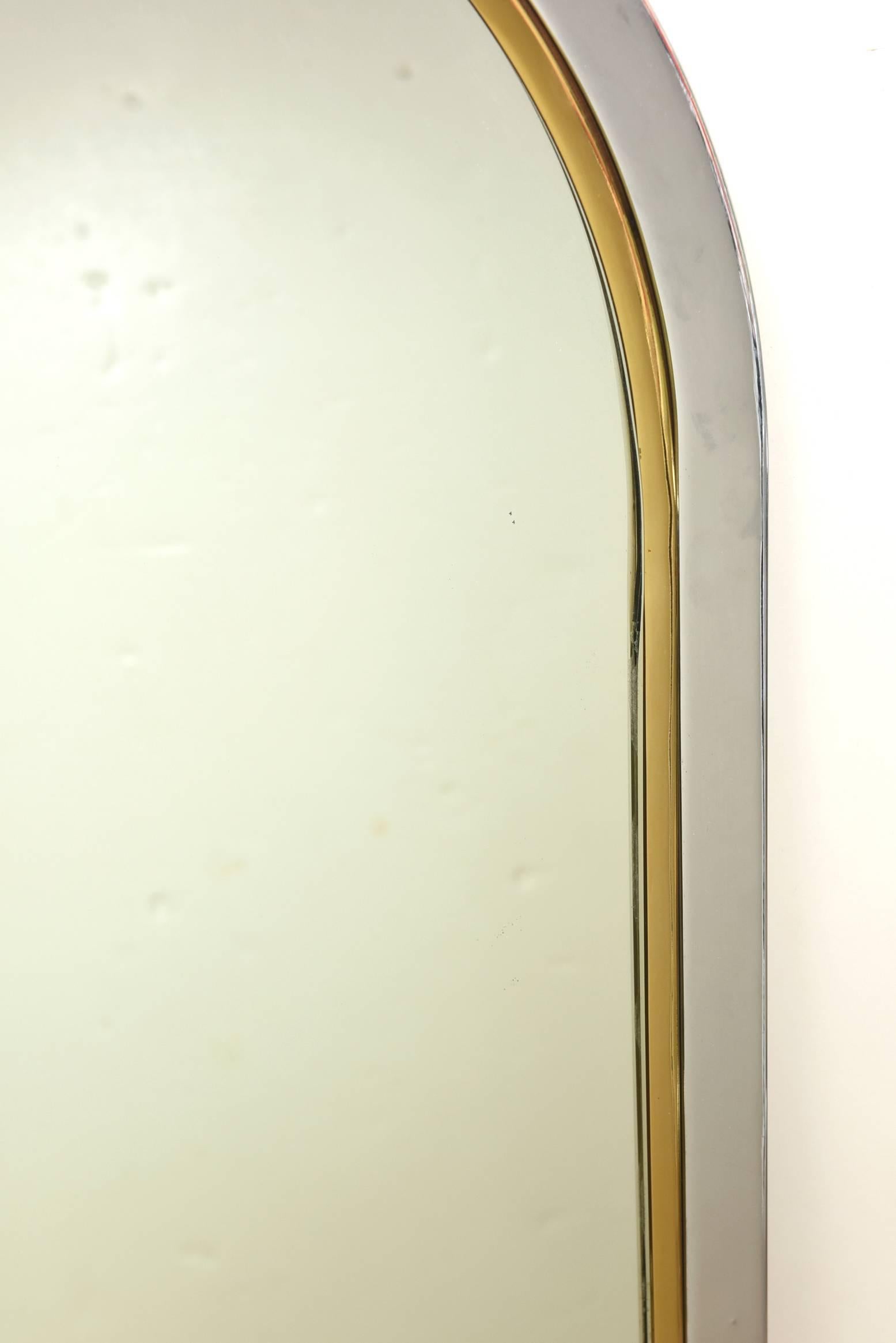 Modern Pace Chrome and Brass Racetrack Wall Mirror with Glass Shelf Restored Vintage For Sale