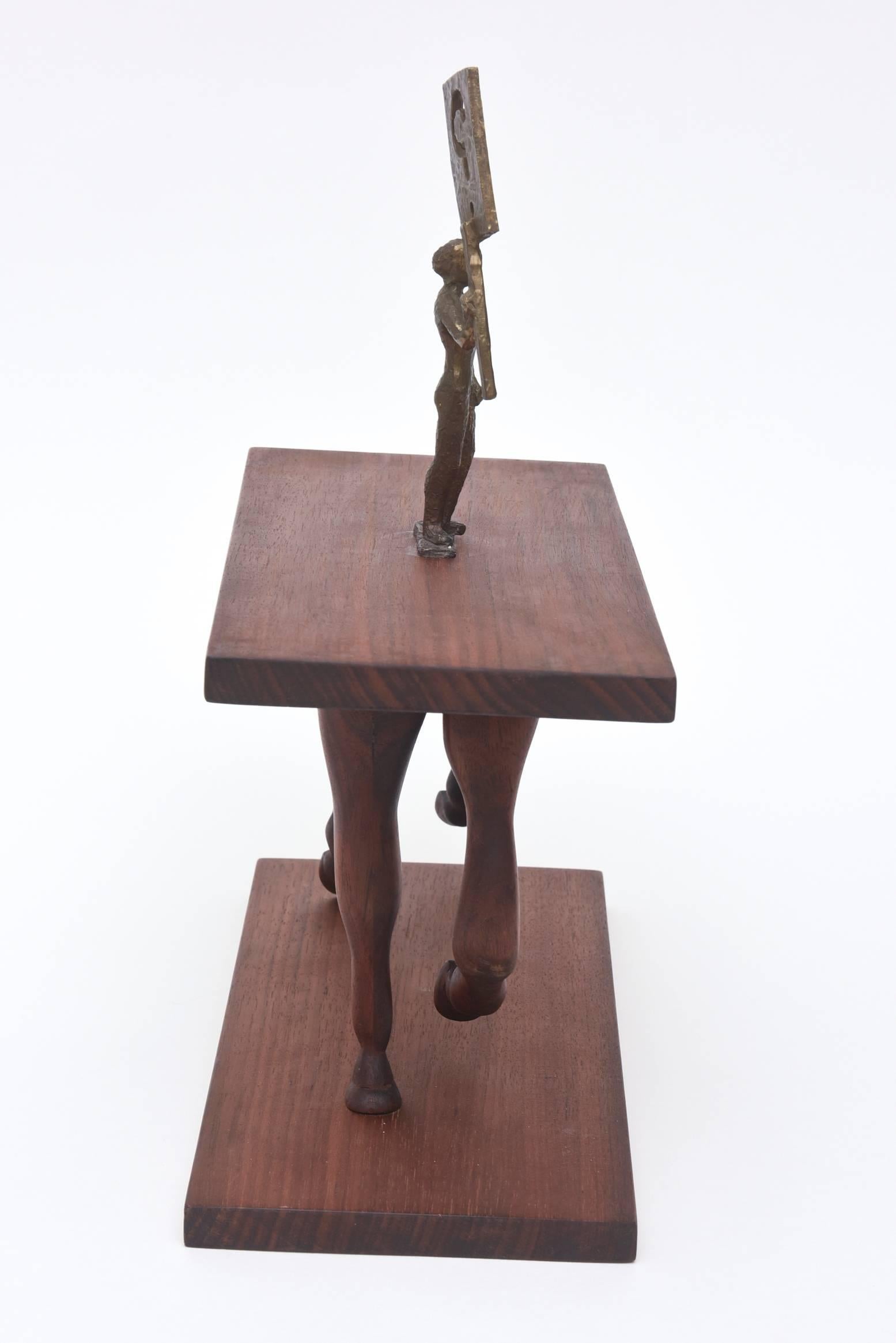 Contemporary One of a Kind Signed Bronze on Wood Sculpture Titled 