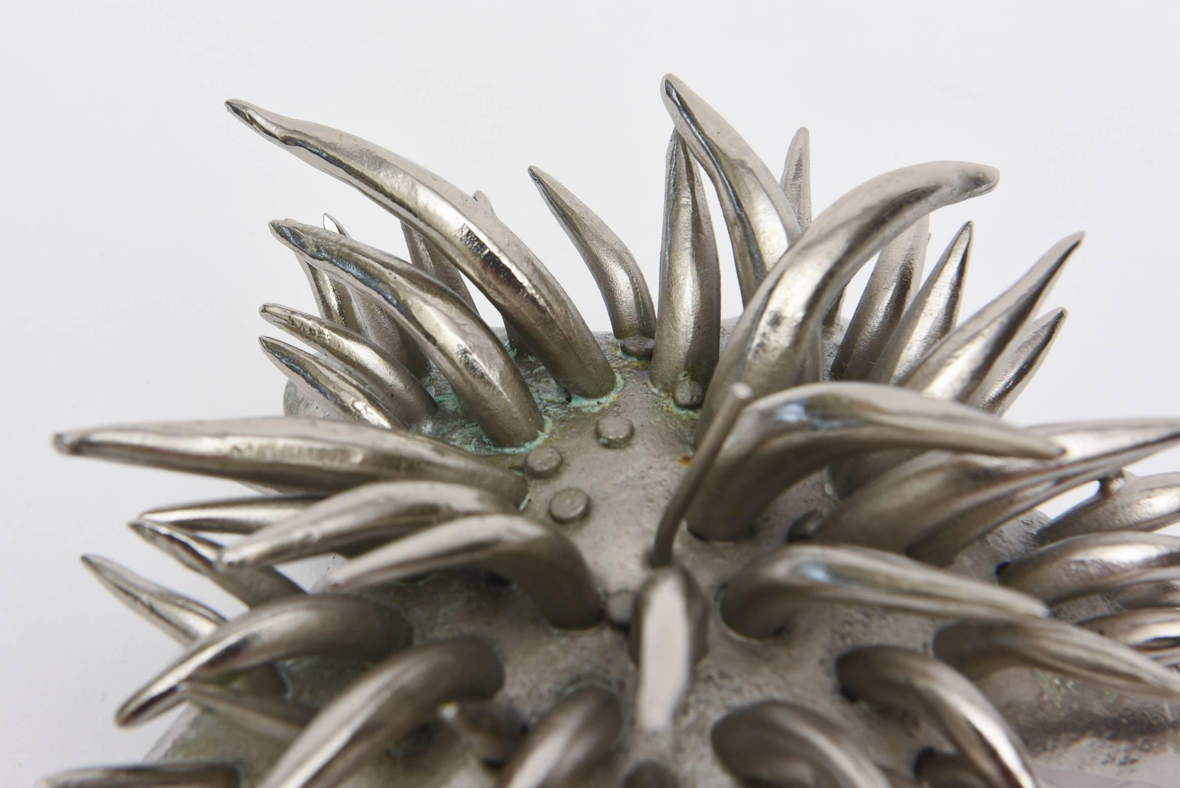 Nickel Silver/Silver Bronze Sea Urchin Two-Part Sculptural Box In Good Condition In North Miami, FL