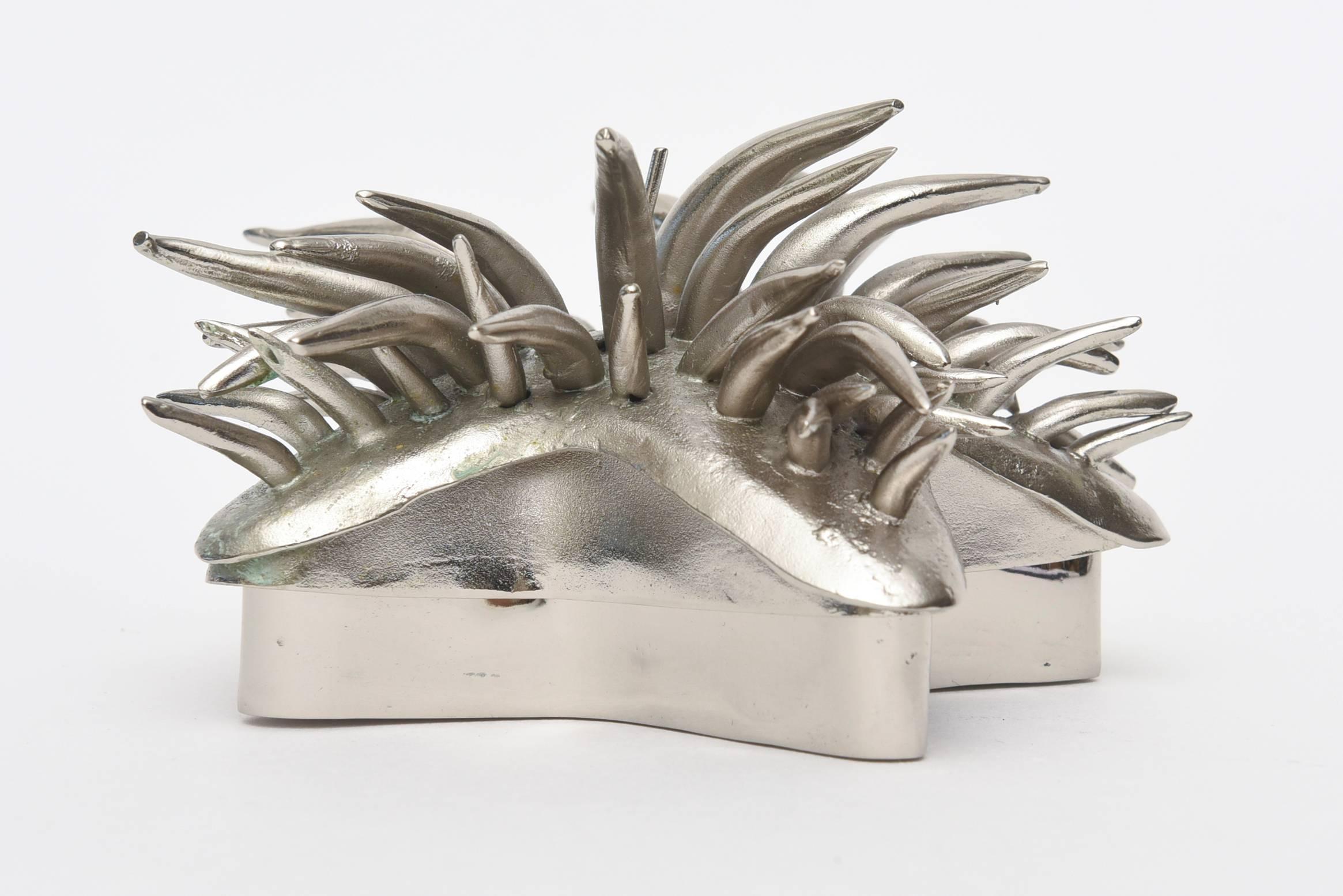 Organic Modern Nickel Silver/Silver Bronze Sea Urchin Two-Part Sculptural Box