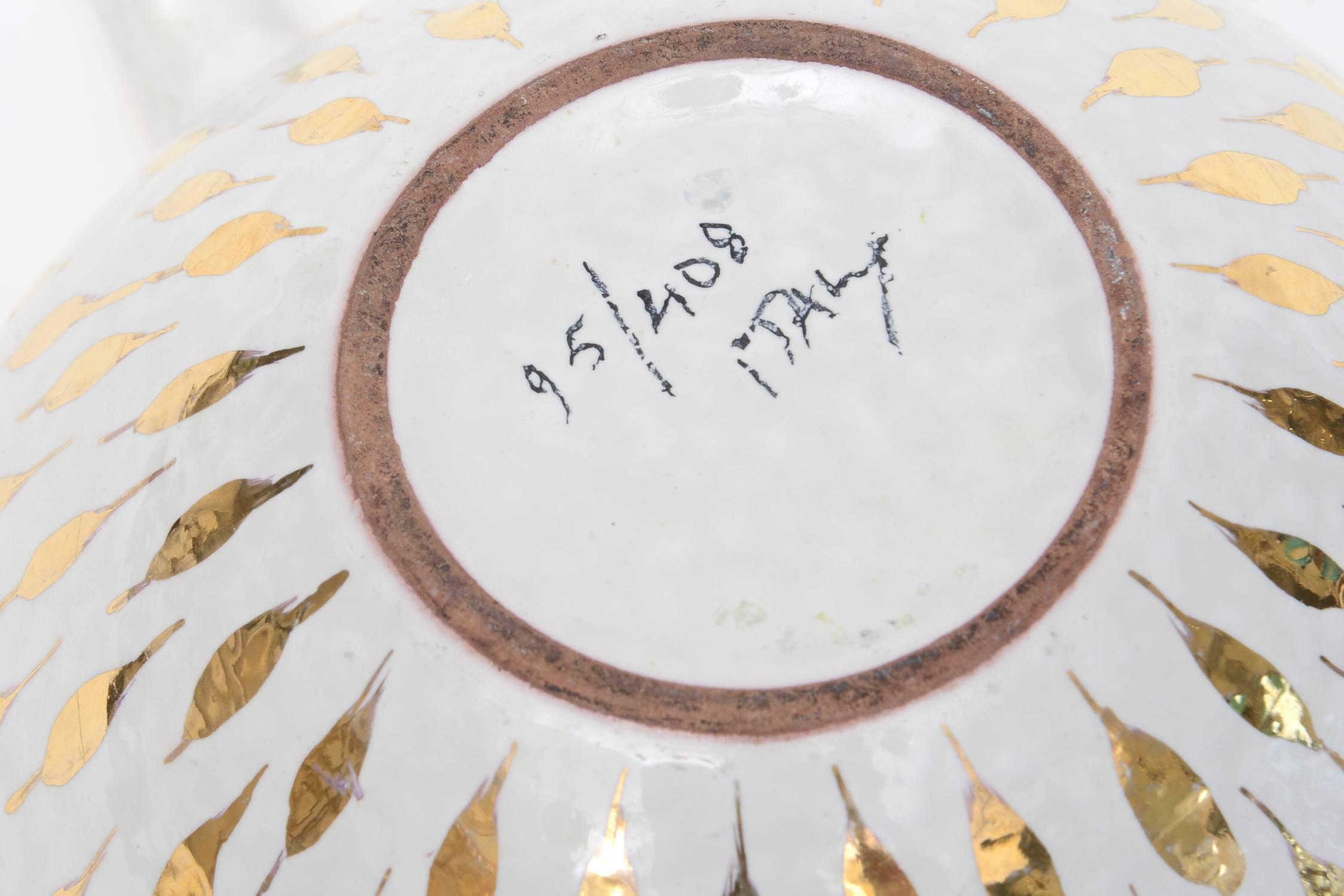 Bol plume en céramique blanc et or vintage Aldo Londi pour Bitossi en vente 2