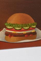 Signed Oil on Board Vintage Surrealist Style Hamburger Painting Custom Framed