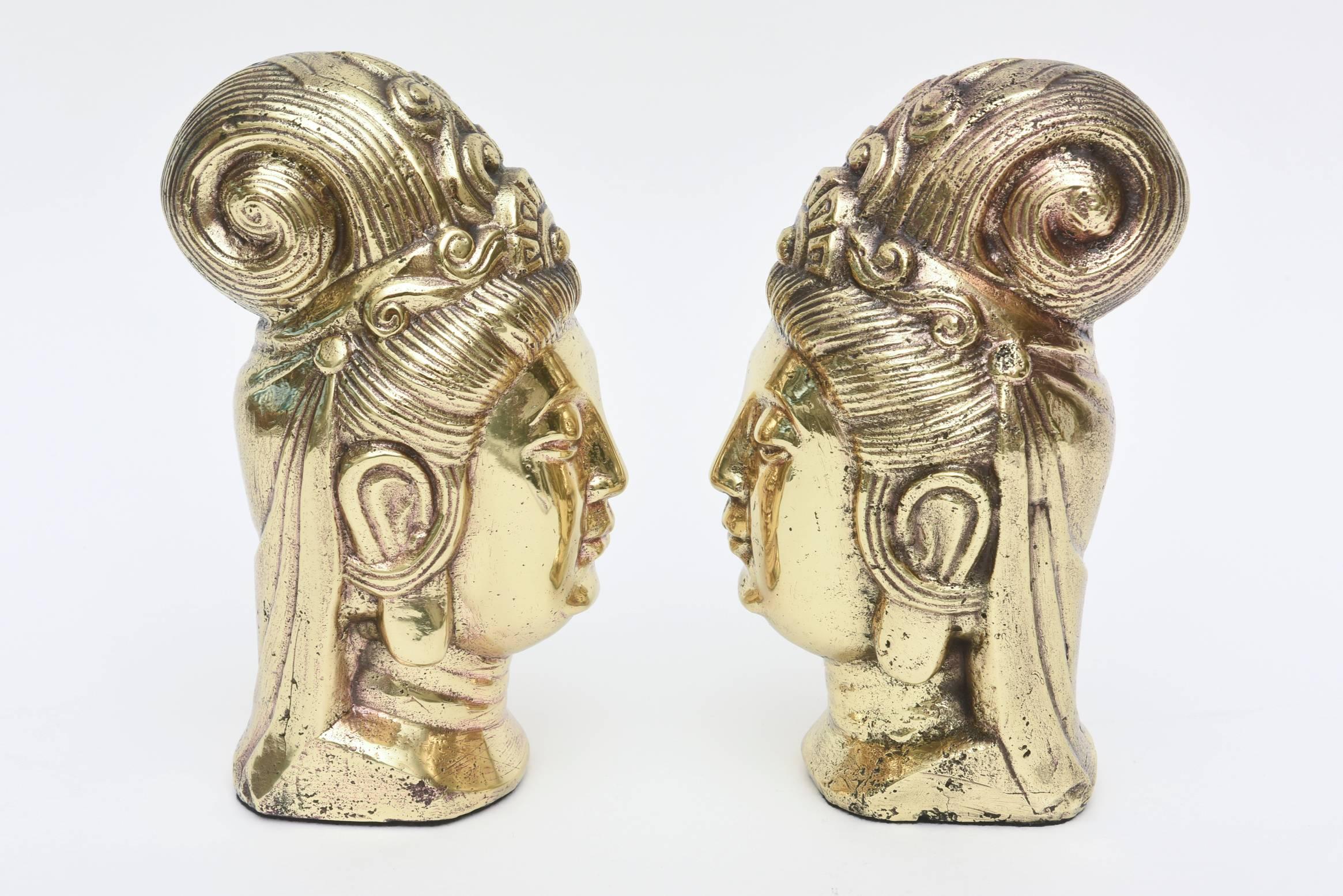 Mid-Century Modern Pair of Polished Brass Vintage Buddhas/ Bookends 
