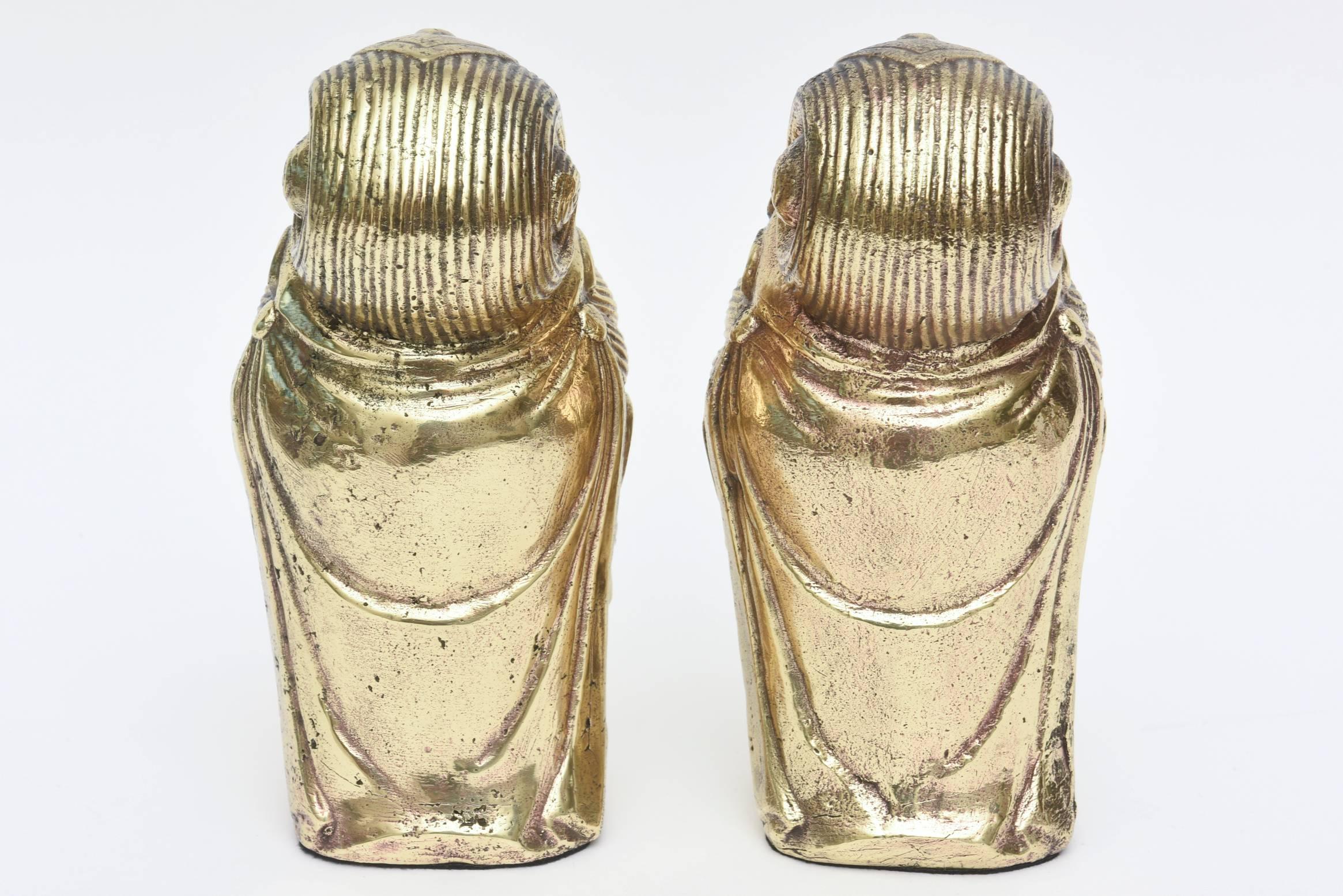 Pair of Polished Brass Vintage Buddhas/ Bookends  In Good Condition In North Miami, FL