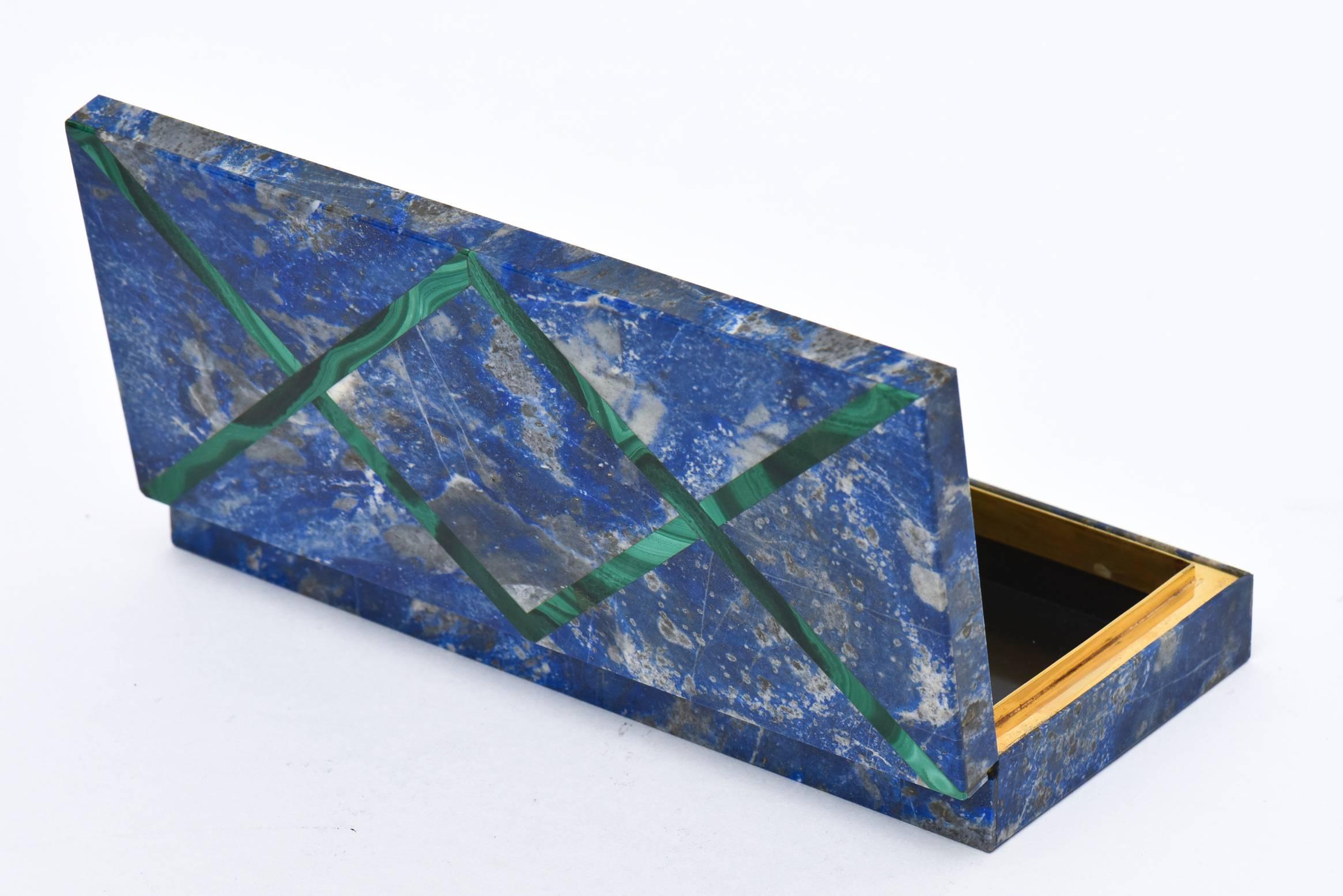 Vintage Lapis Lazuli and X-Form Malachite Hinged Box 1