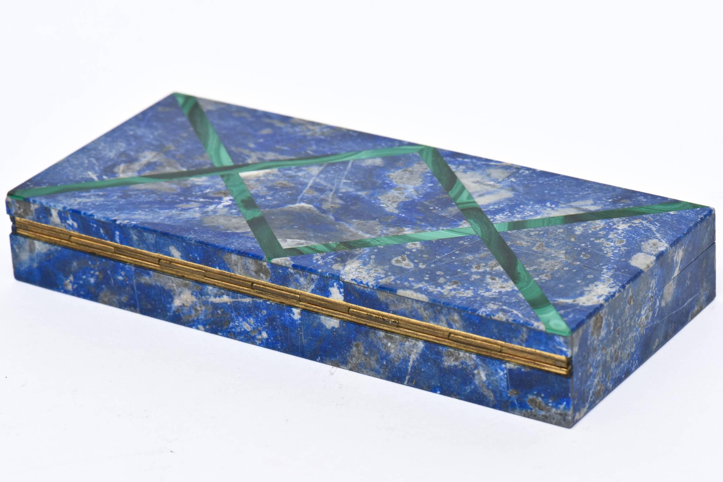 Italian Vintage Lapis Lazuli and X-Form Malachite Hinged Box
