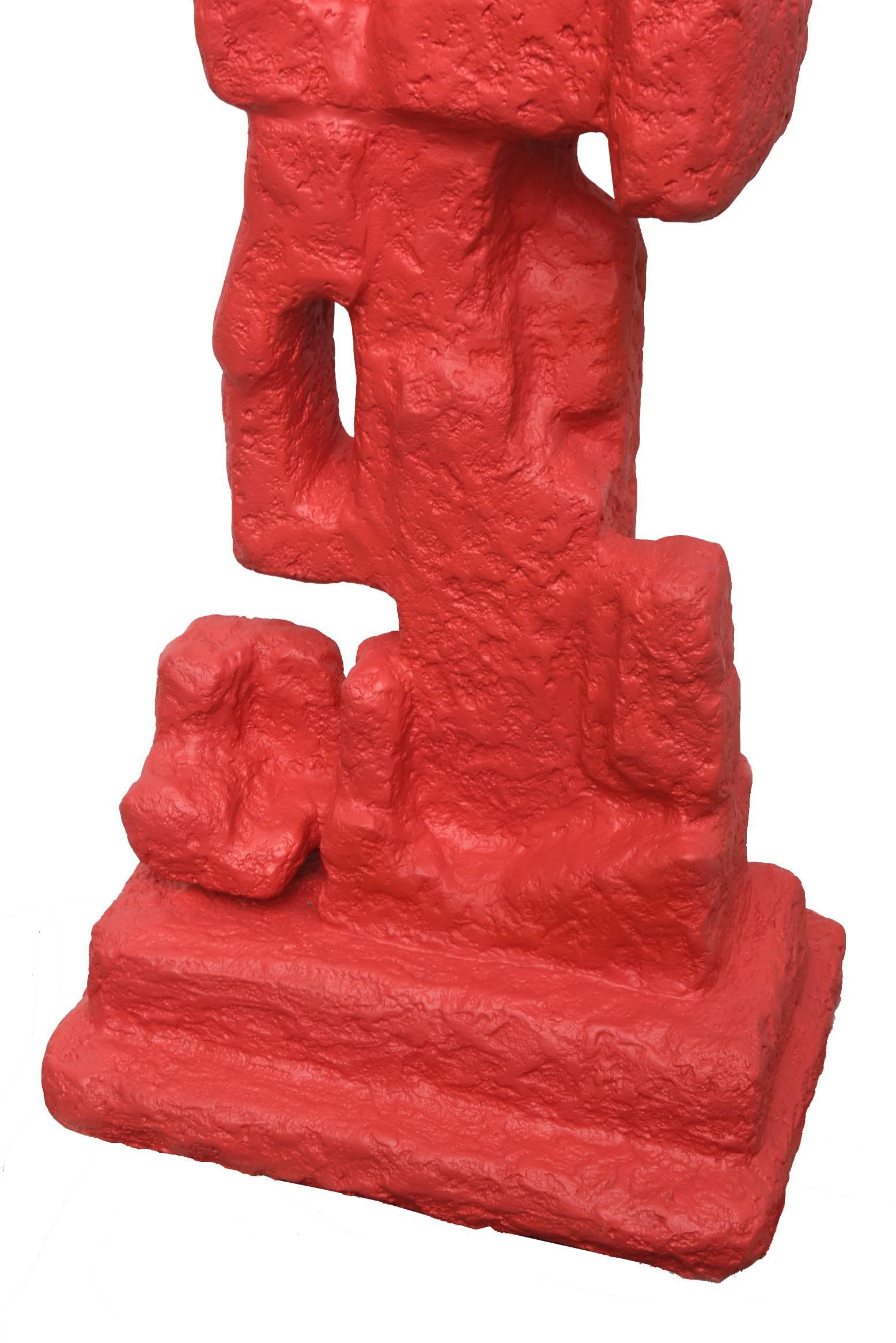 American Plaster of Paris and Resin Red Abstract Totem Floor Indoor Sculpture For Sale