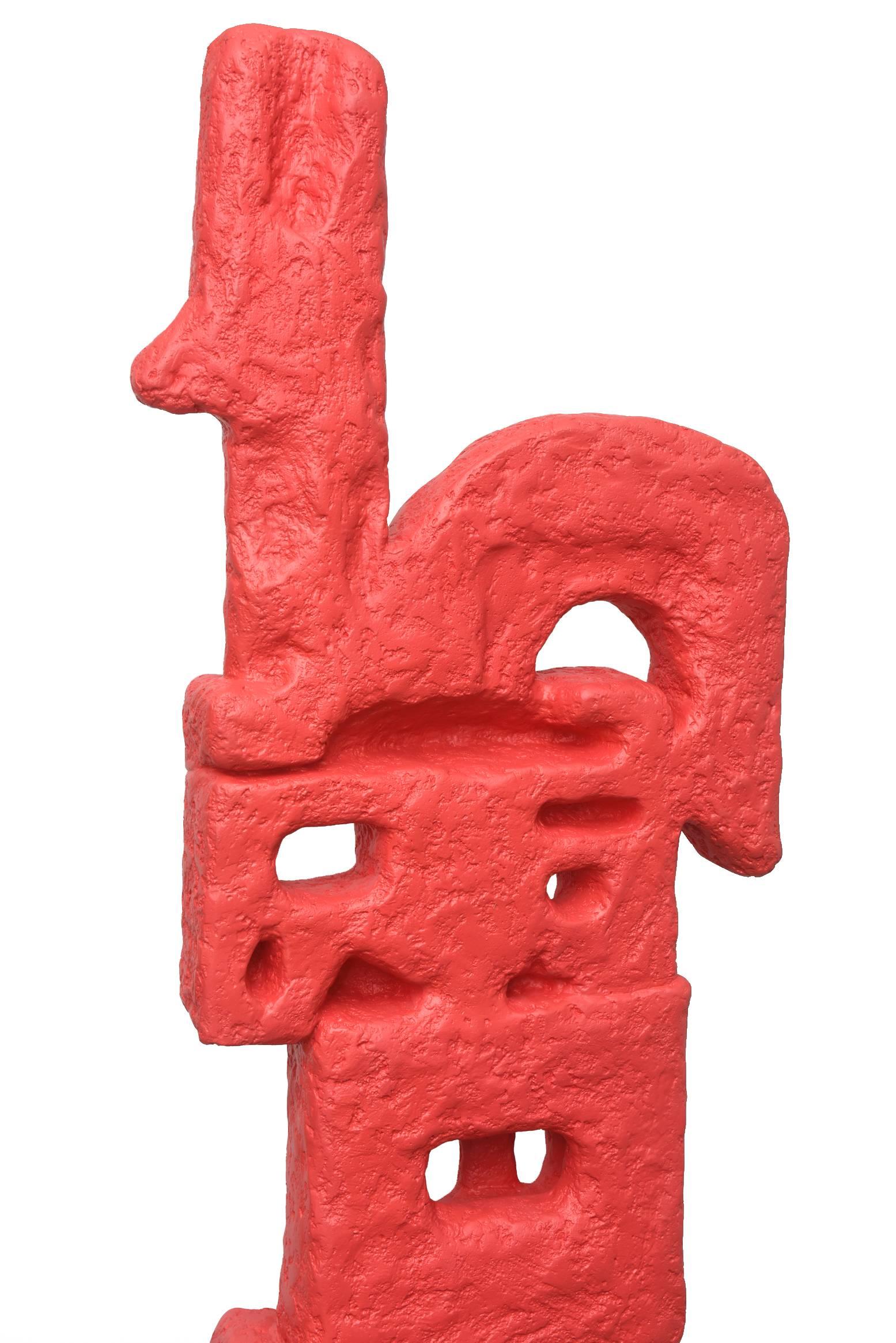 Modern Plaster of Paris and Resin Red Abstract Totem Floor Indoor Sculpture For Sale