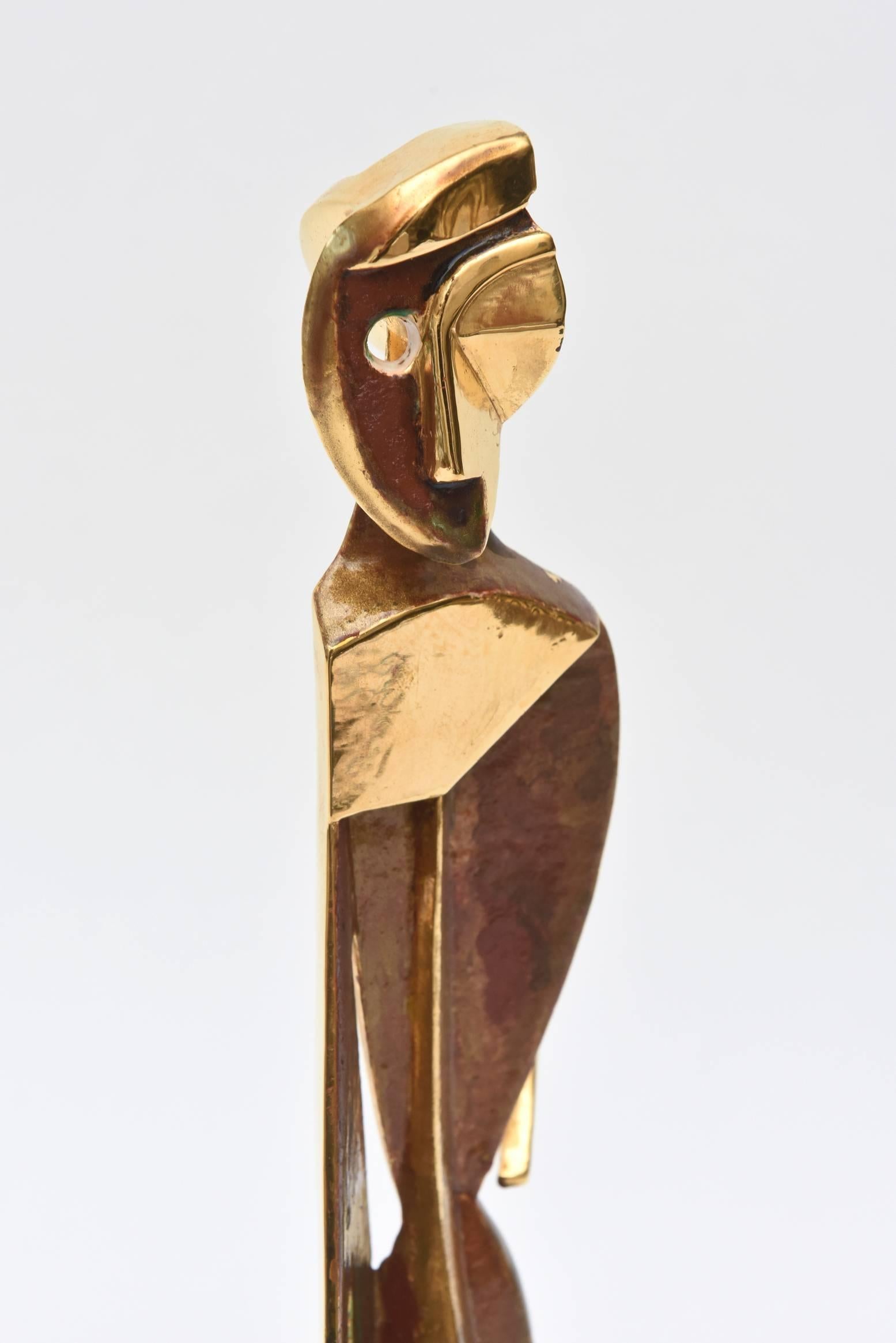 Late 20th Century Signed James King Gold Plated Metal Cubist Sculpture on Marble Base