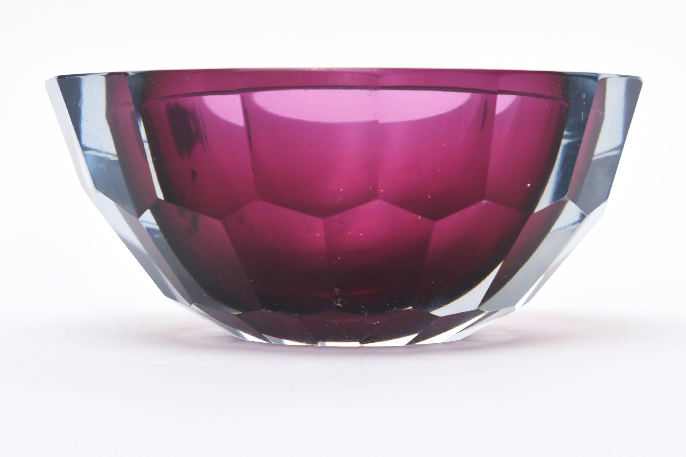 Late 20th Century Rare Italian Murano Diamond Faceted Geode Glass Bowl/Caviar Bowl