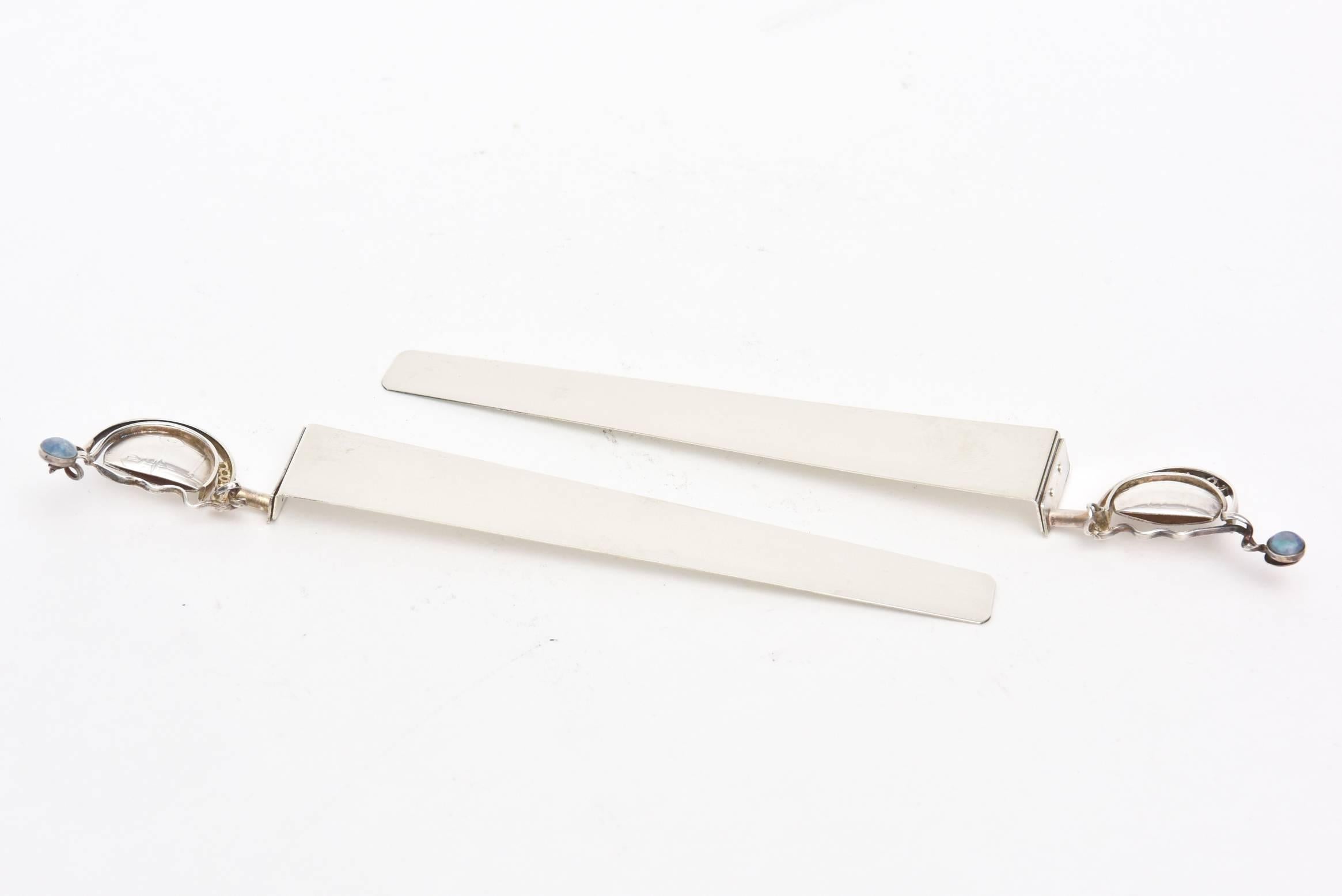 Late 20th Century Sterling Silver and Opal Bookmarks Handwrought