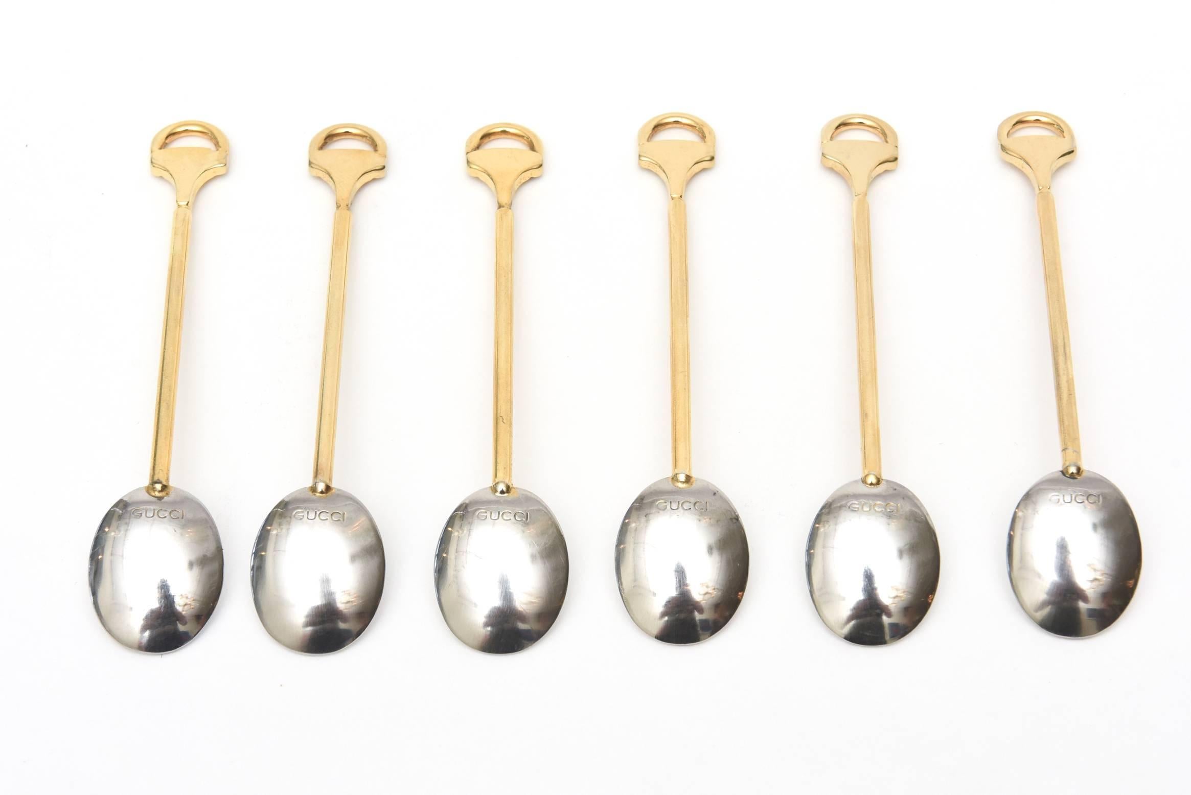 Late 20th Century Set of 6 Italian Hallmarked Gucci Gold Plated/ Silver Demitasse Serving Spoons