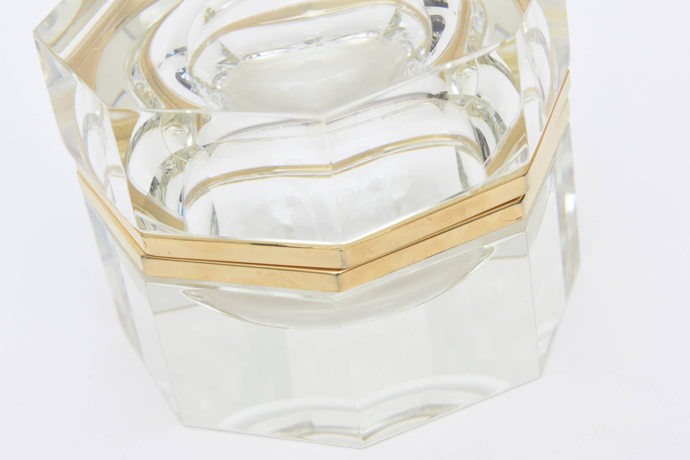 Italian Murano Faceted Glass & Brass Octagonal Hinged Box/Jewelry Box/  1