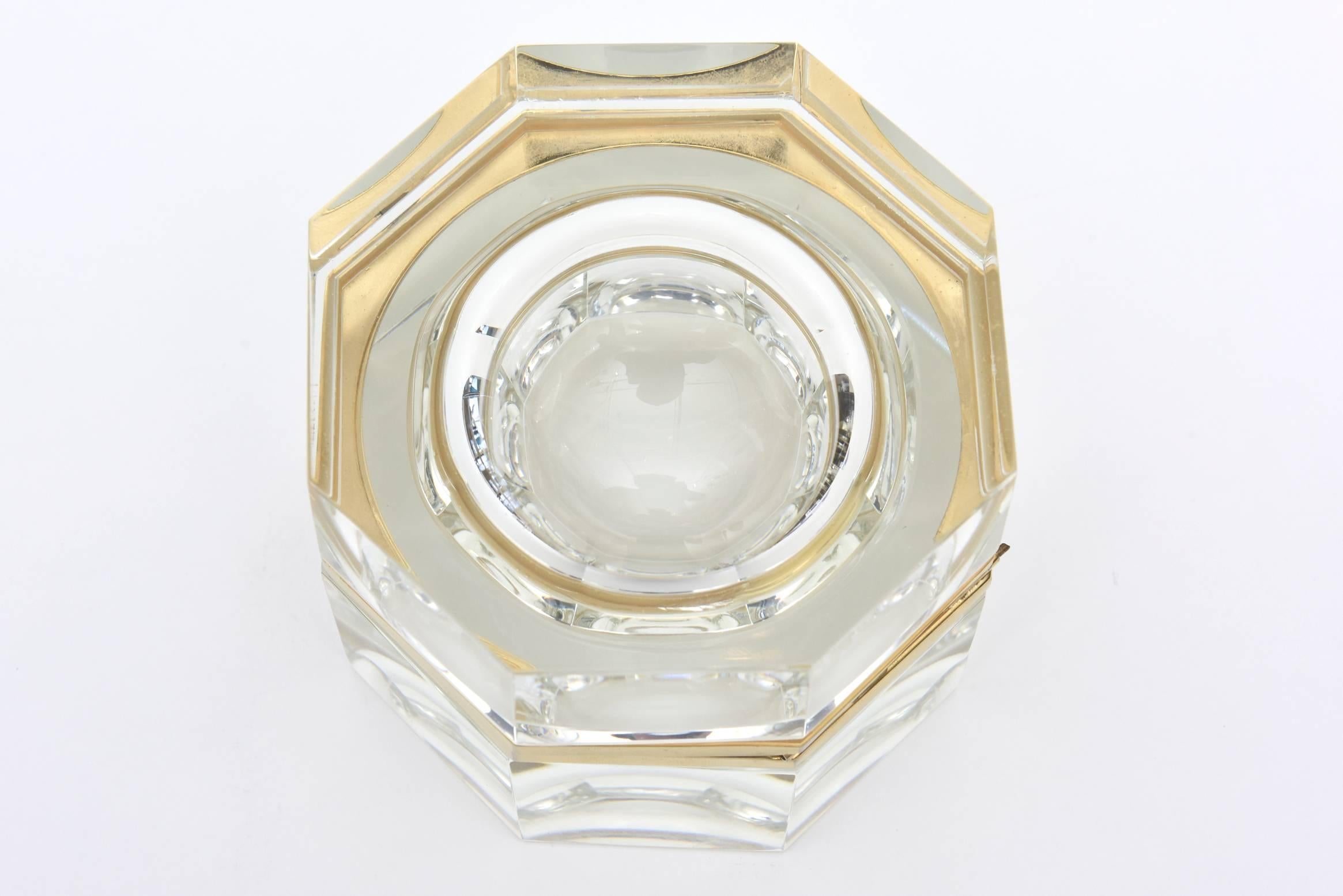 Italian Murano Faceted Glass & Brass Octagonal Hinged Box/Jewelry Box/  2
