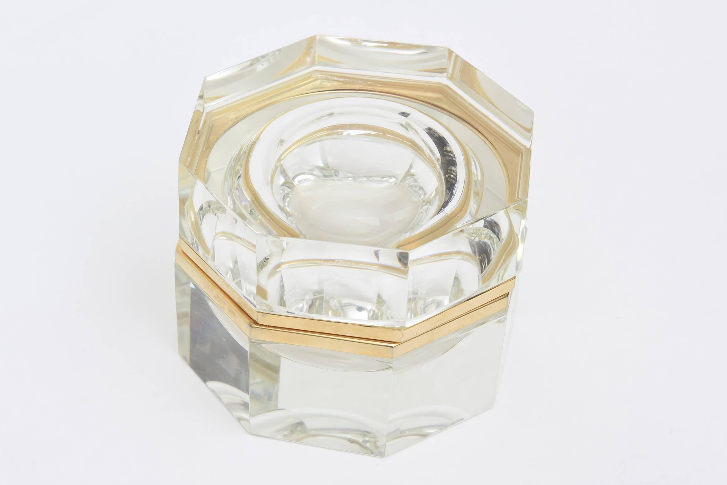 Italian Murano Faceted Glass & Brass Octagonal Hinged Box/Jewelry Box/  3