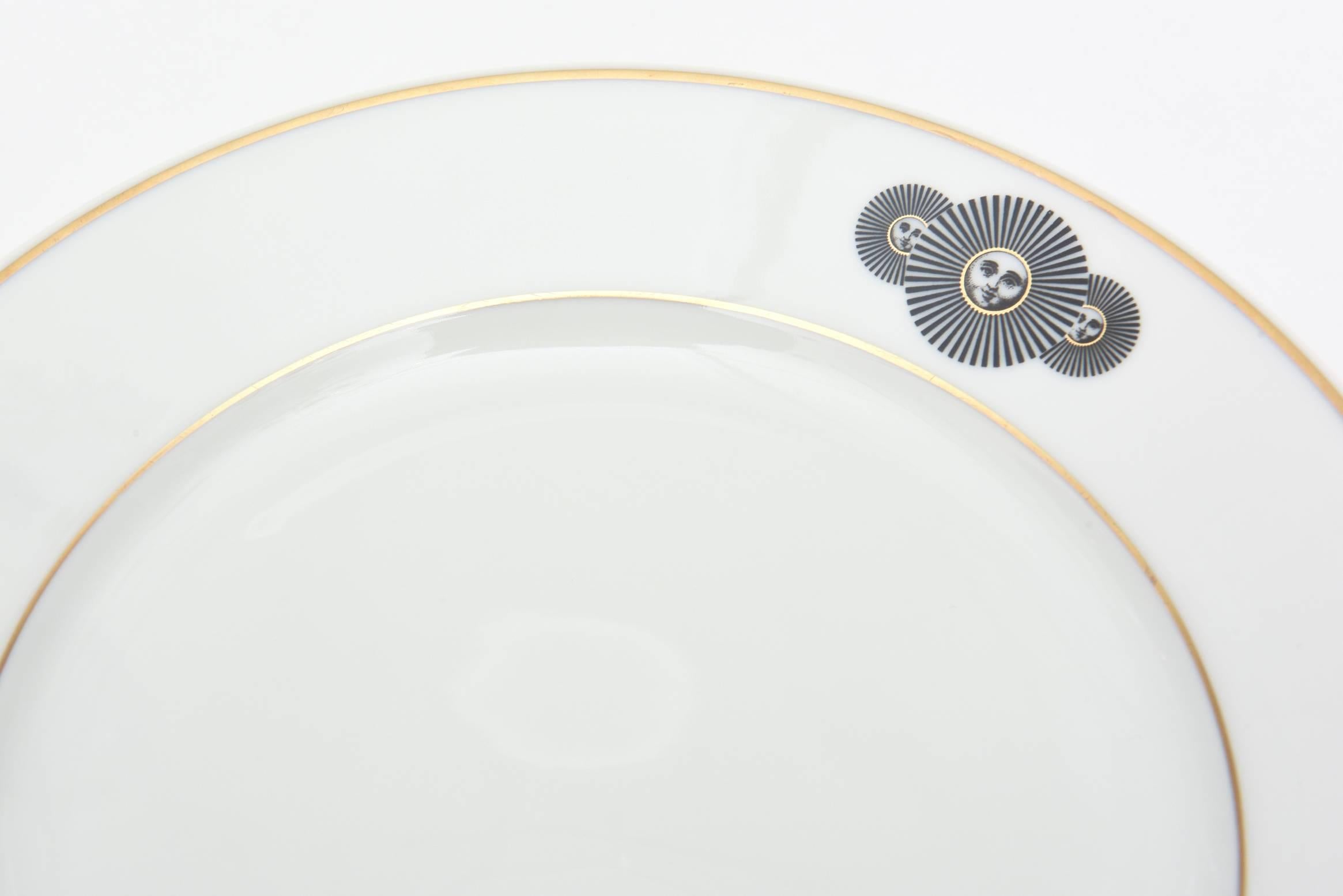 Mid-20th Century Fornasetti for Rosenthal Porcelain Gilded Medusa Desert or Salad Plates Vintage For Sale