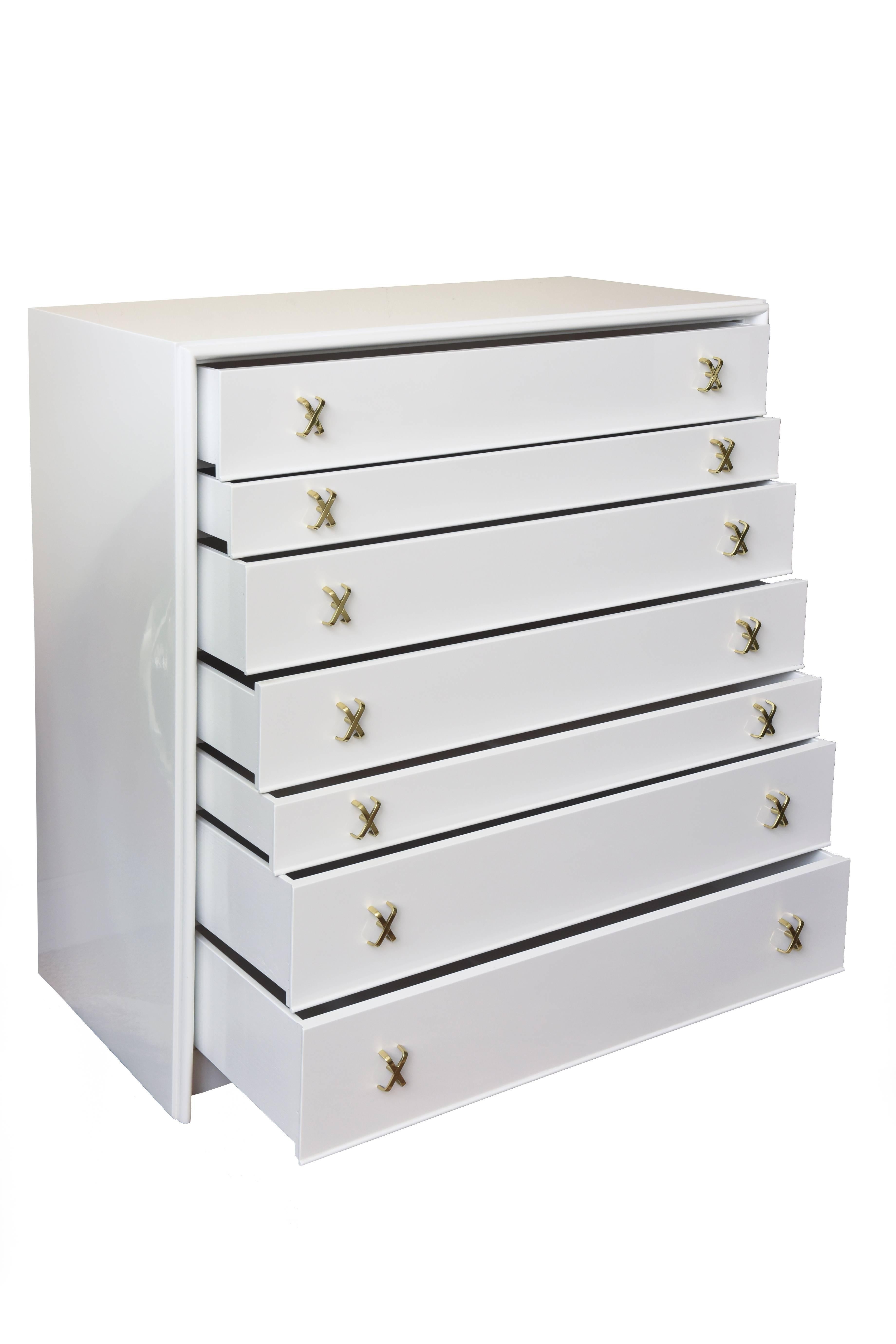 American Paul Frankl Mid-Century Modern Brass X-Pull Gentleman's High Dresser