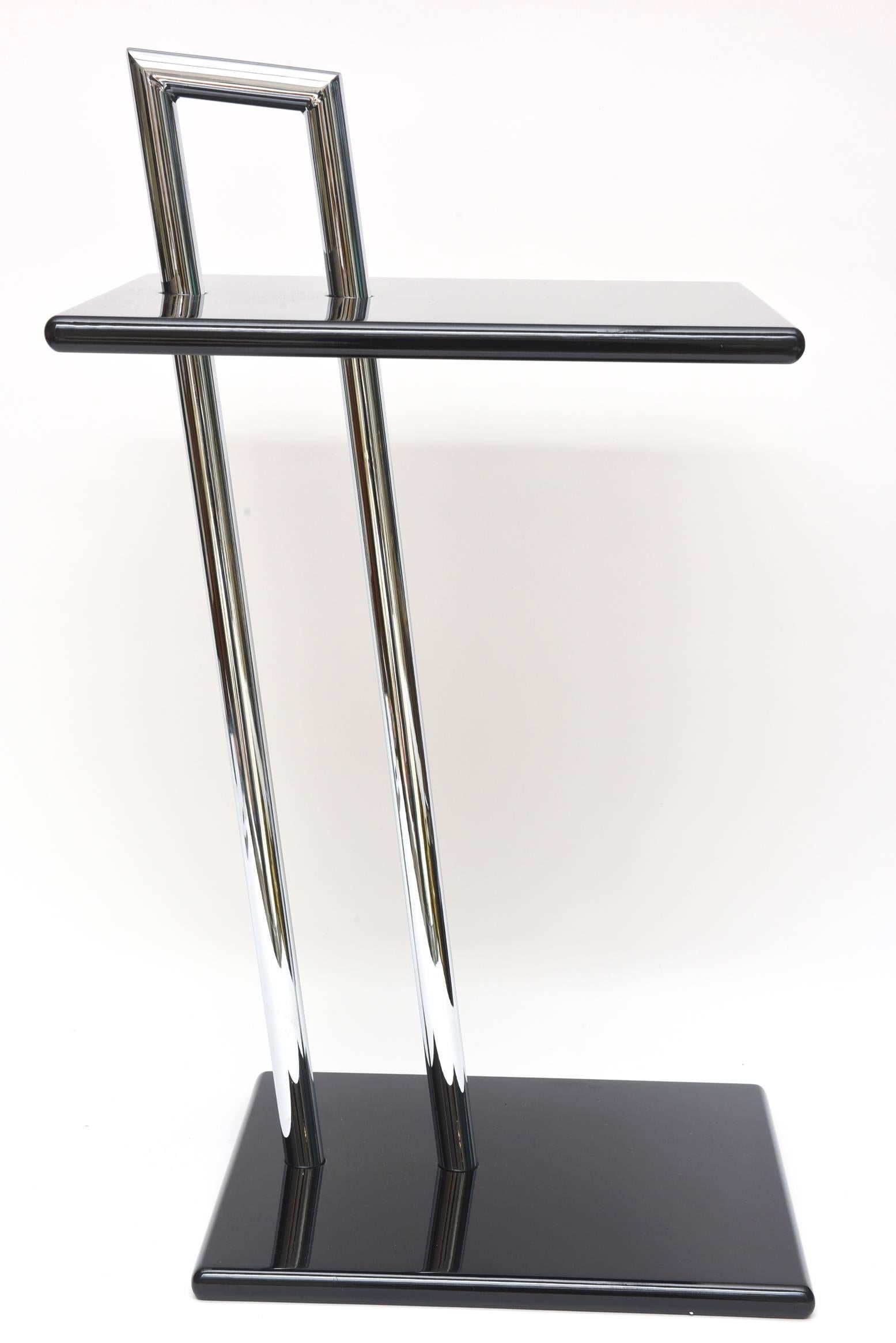 Modern  Eileen Gray Second Edition Black Lacquer Wood and Chrome Side Tables/ SALE
