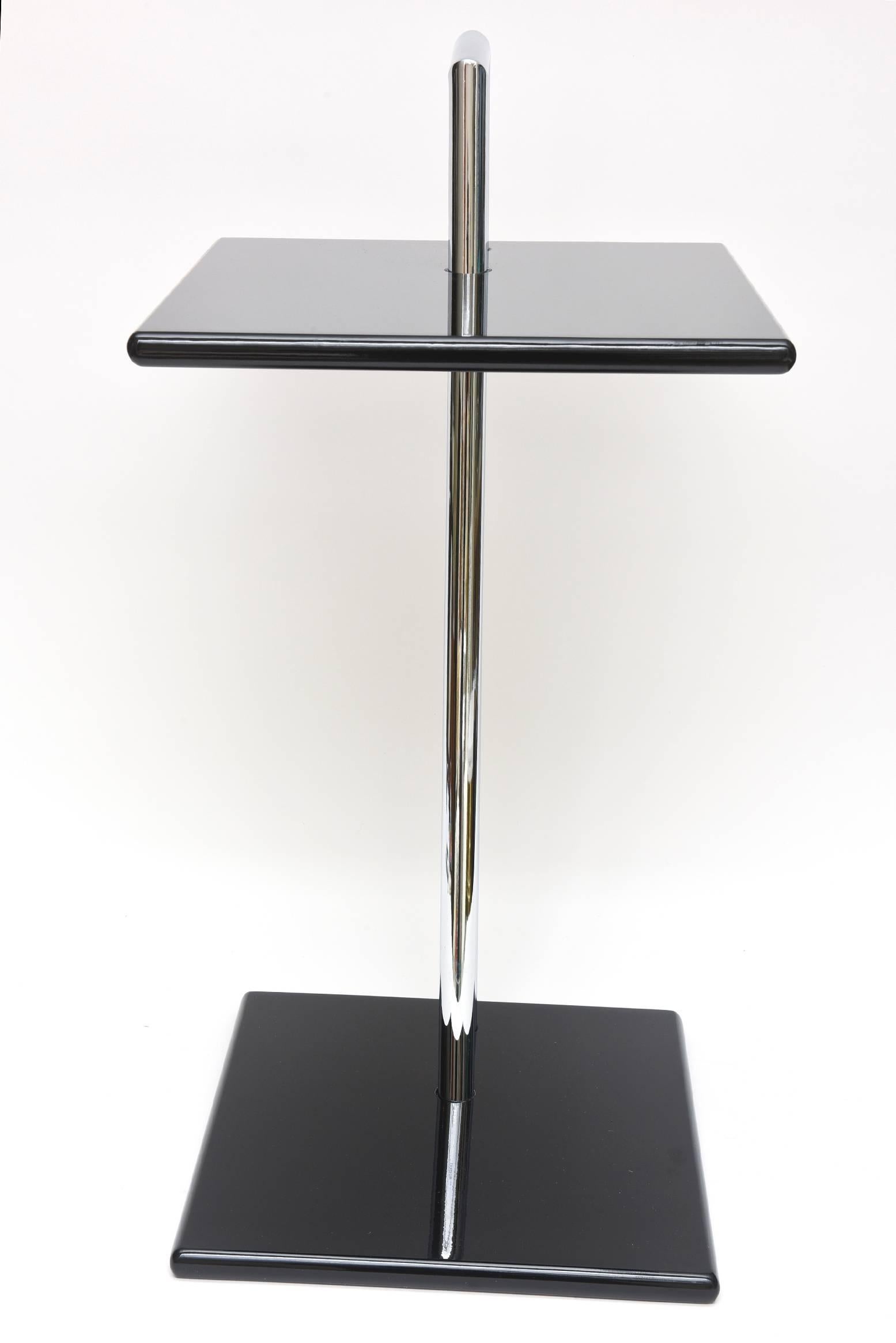  Eileen Gray Second Edition Black Lacquer Wood and Chrome Side Tables/ SALE 2