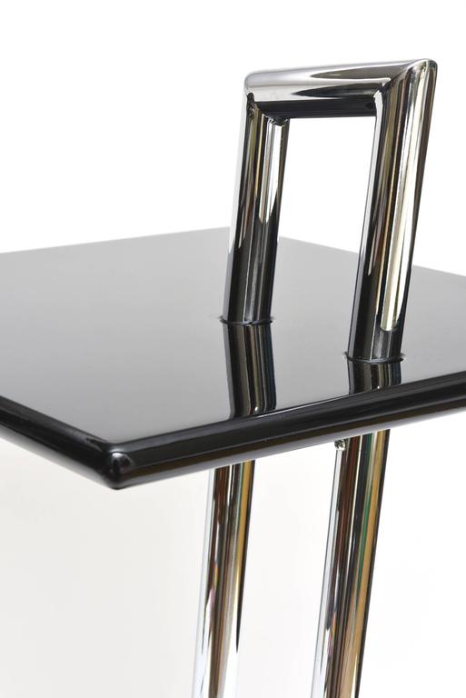 Eileen Gray Second Edition Black Lacquer Wood and Chrome Side Tables