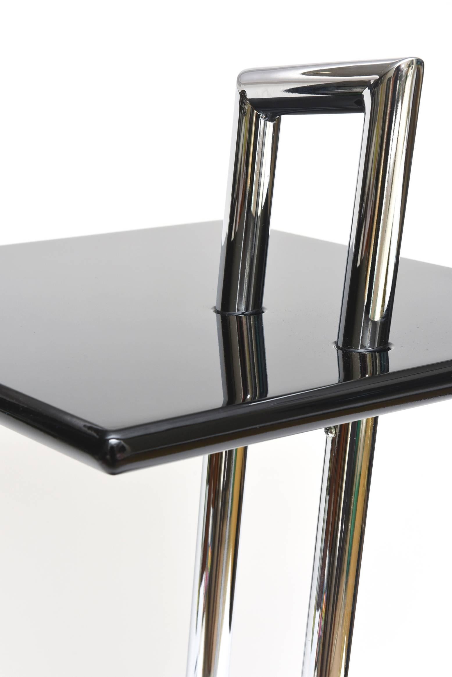 Contemporary  Eileen Gray Second Edition Black Lacquer Wood and Chrome Side Tables/ SALE