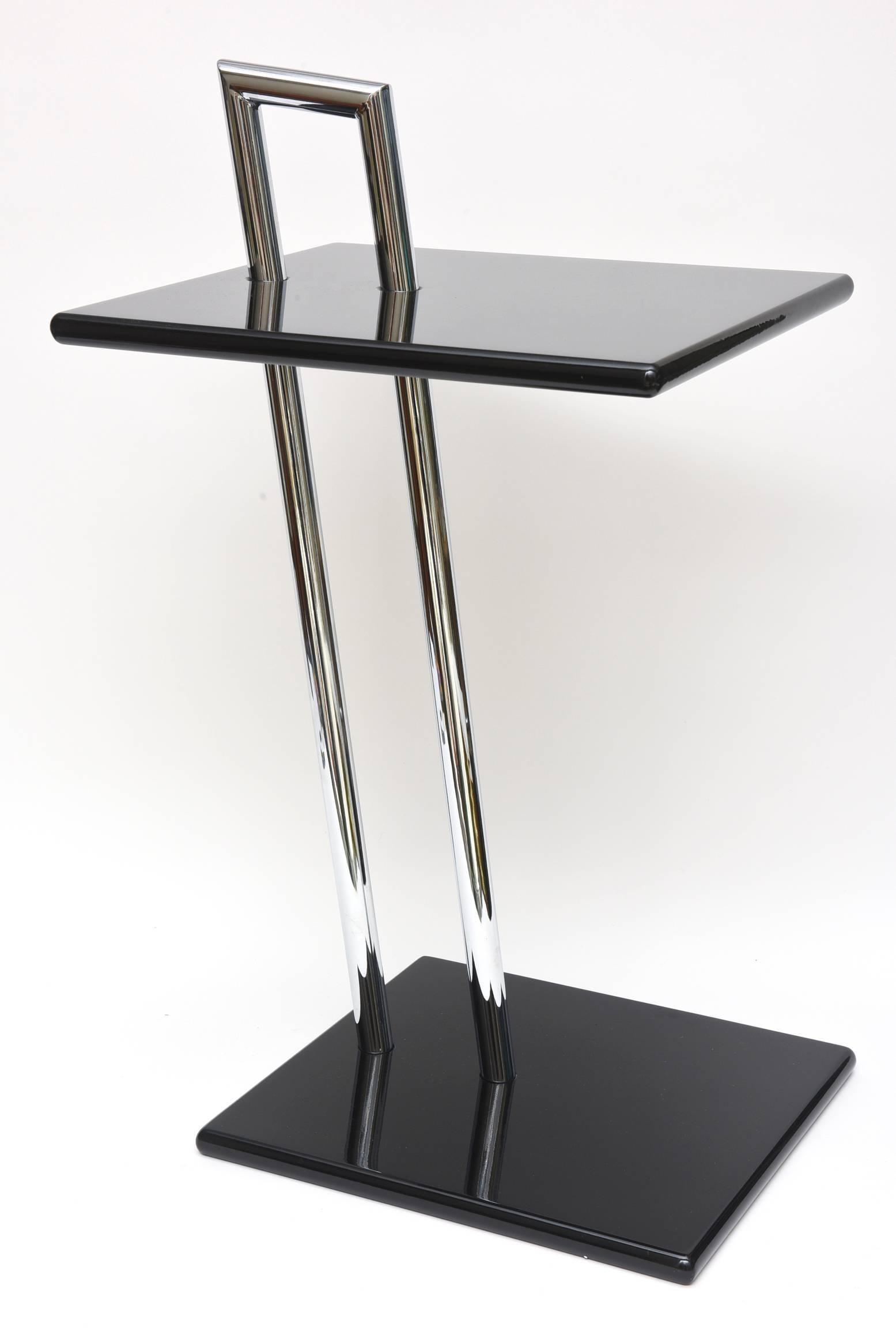Italian Eileen Gray Second Edition Black Lacquer Wood and Chrome Side Tables/ SALE