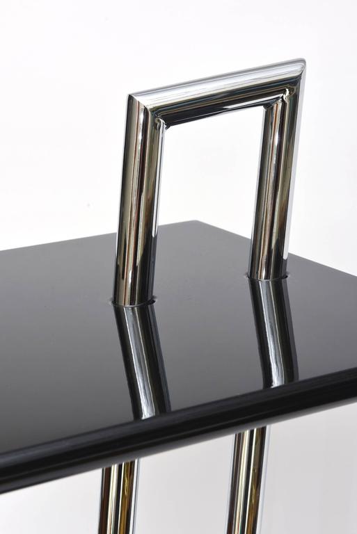 Eileen Gray Second Edition Black Lacquer Wood and Chrome Side Tables