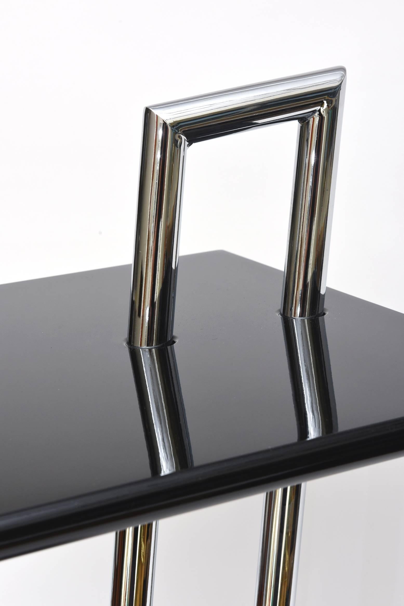  Eileen Gray Second Edition Black Lacquer Wood and Chrome Side Tables/ SALE 4