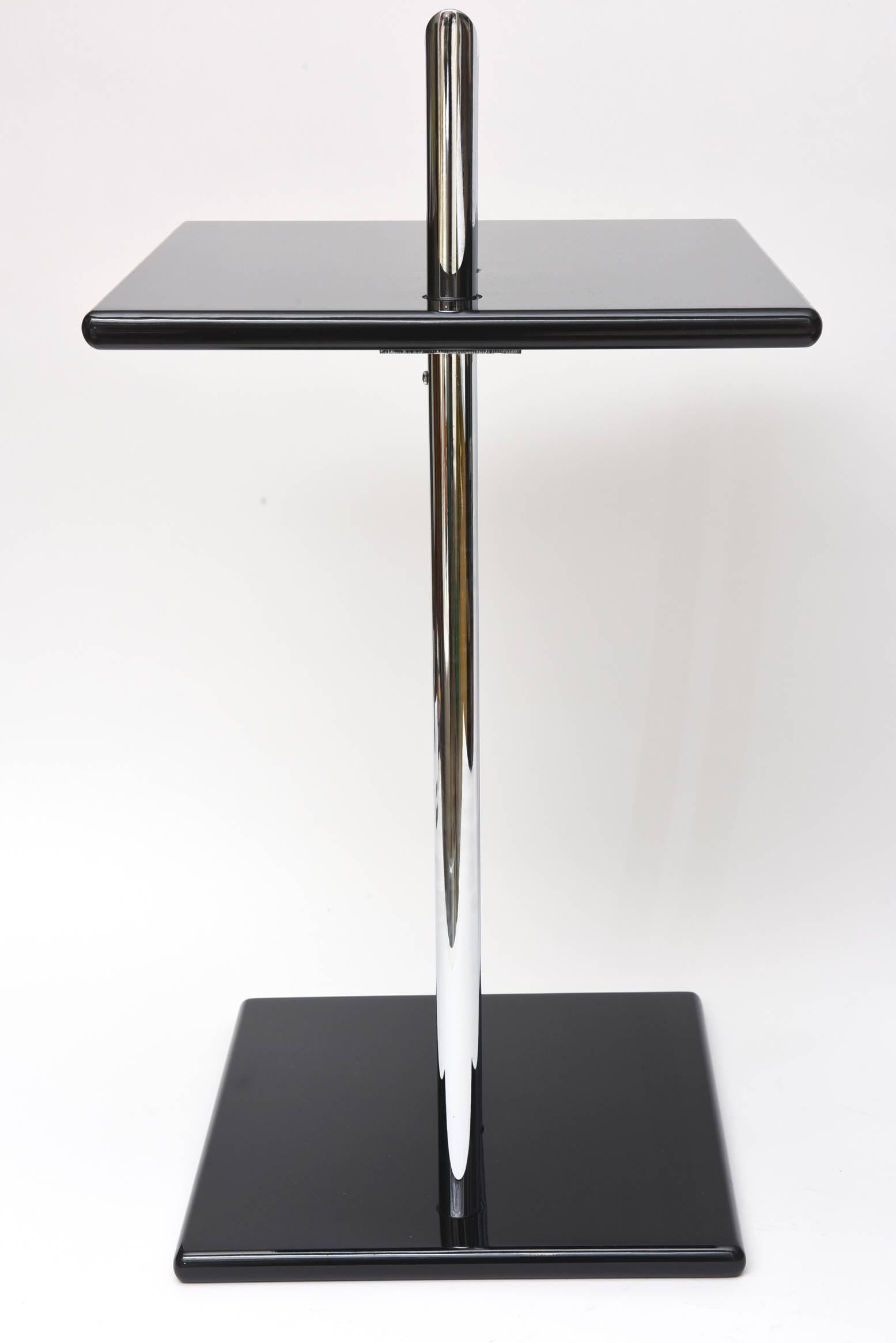  Eileen Gray Second Edition Black Lacquer Wood and Chrome Side Tables/ SALE In Good Condition In North Miami, FL